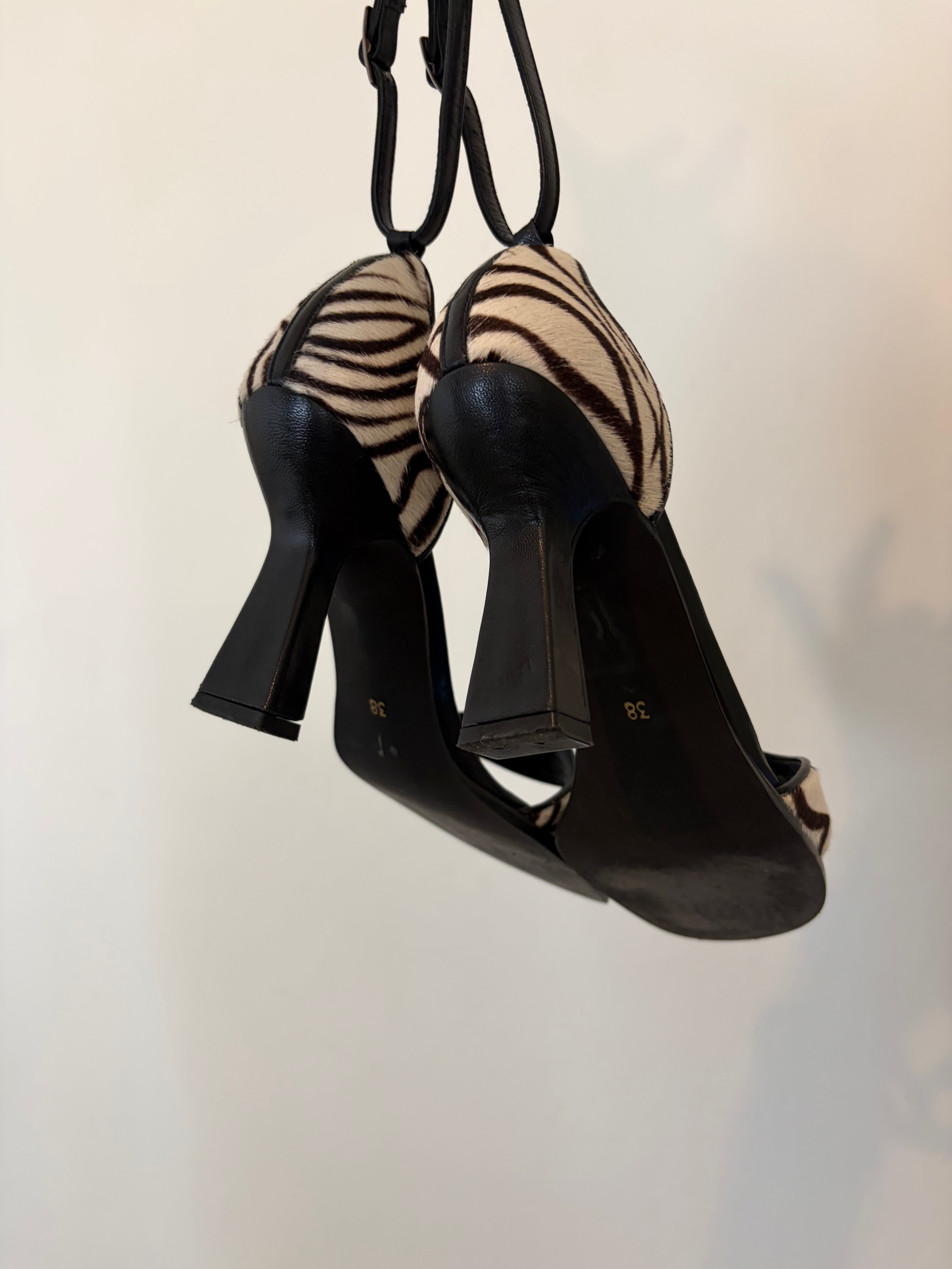 Pony hair zebra print heels