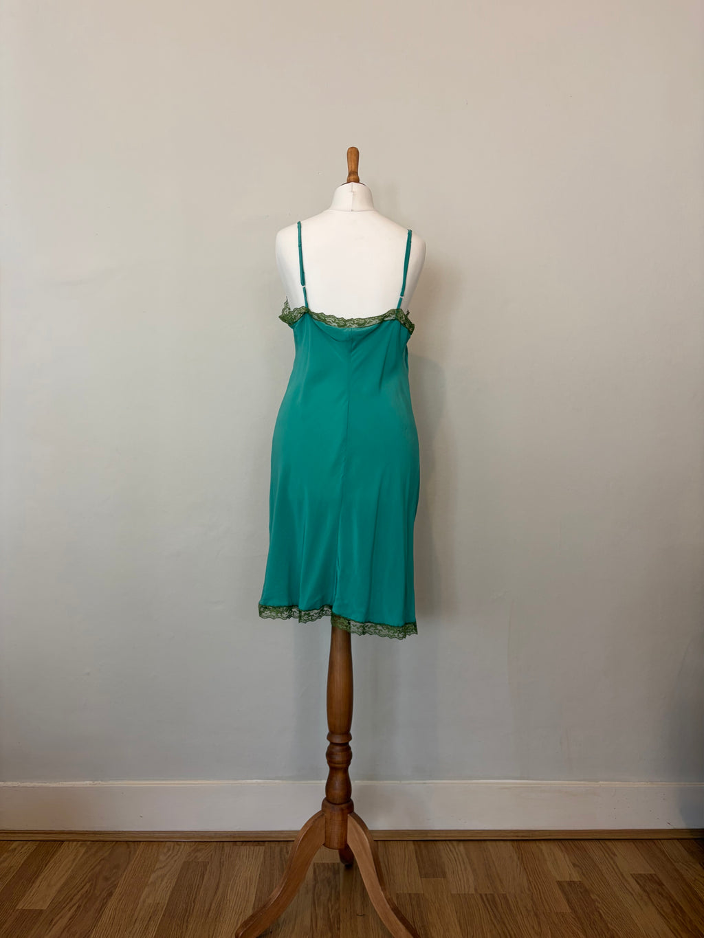 100% silk teal slip dress