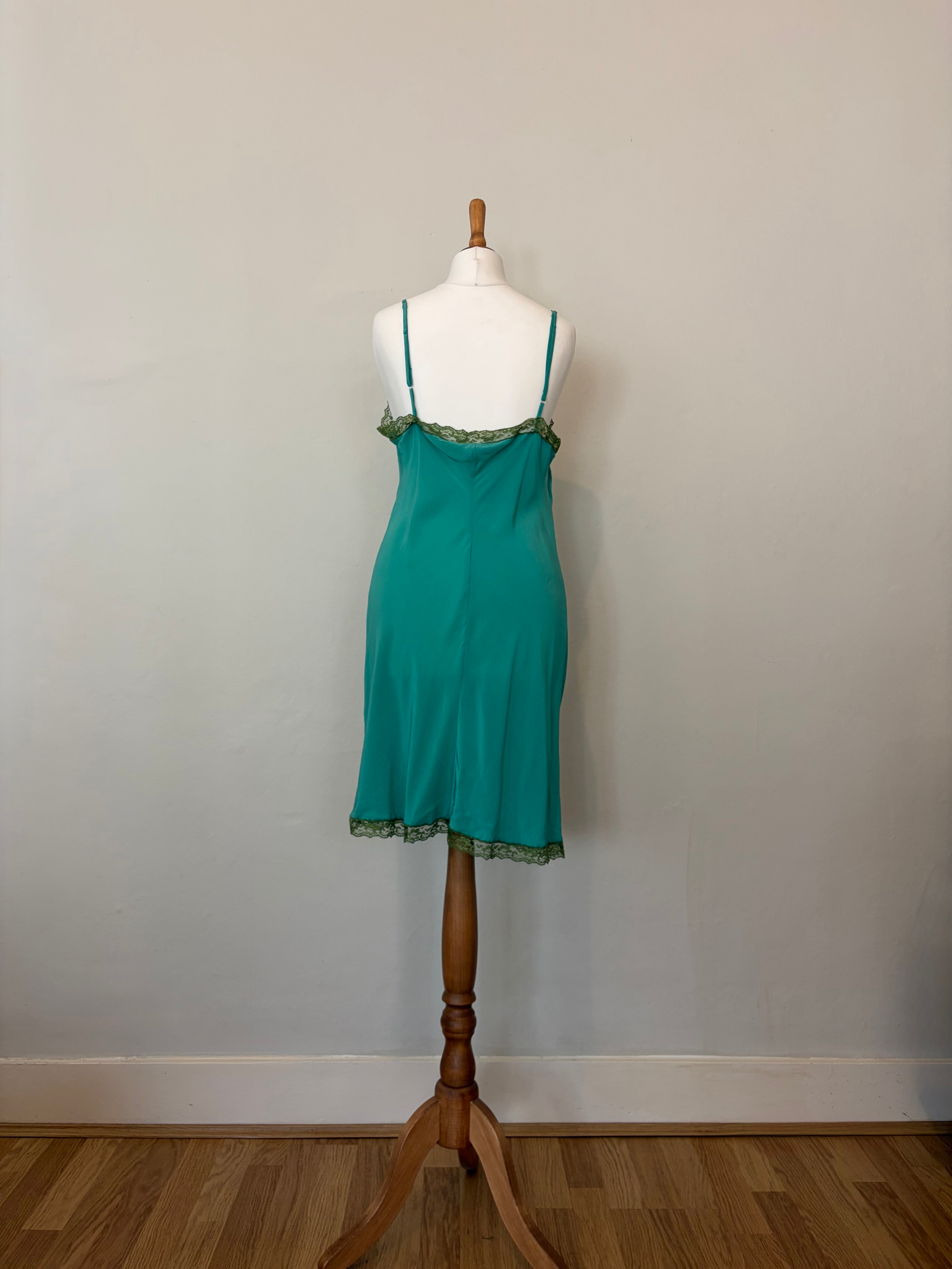 100% silk teal slip dress