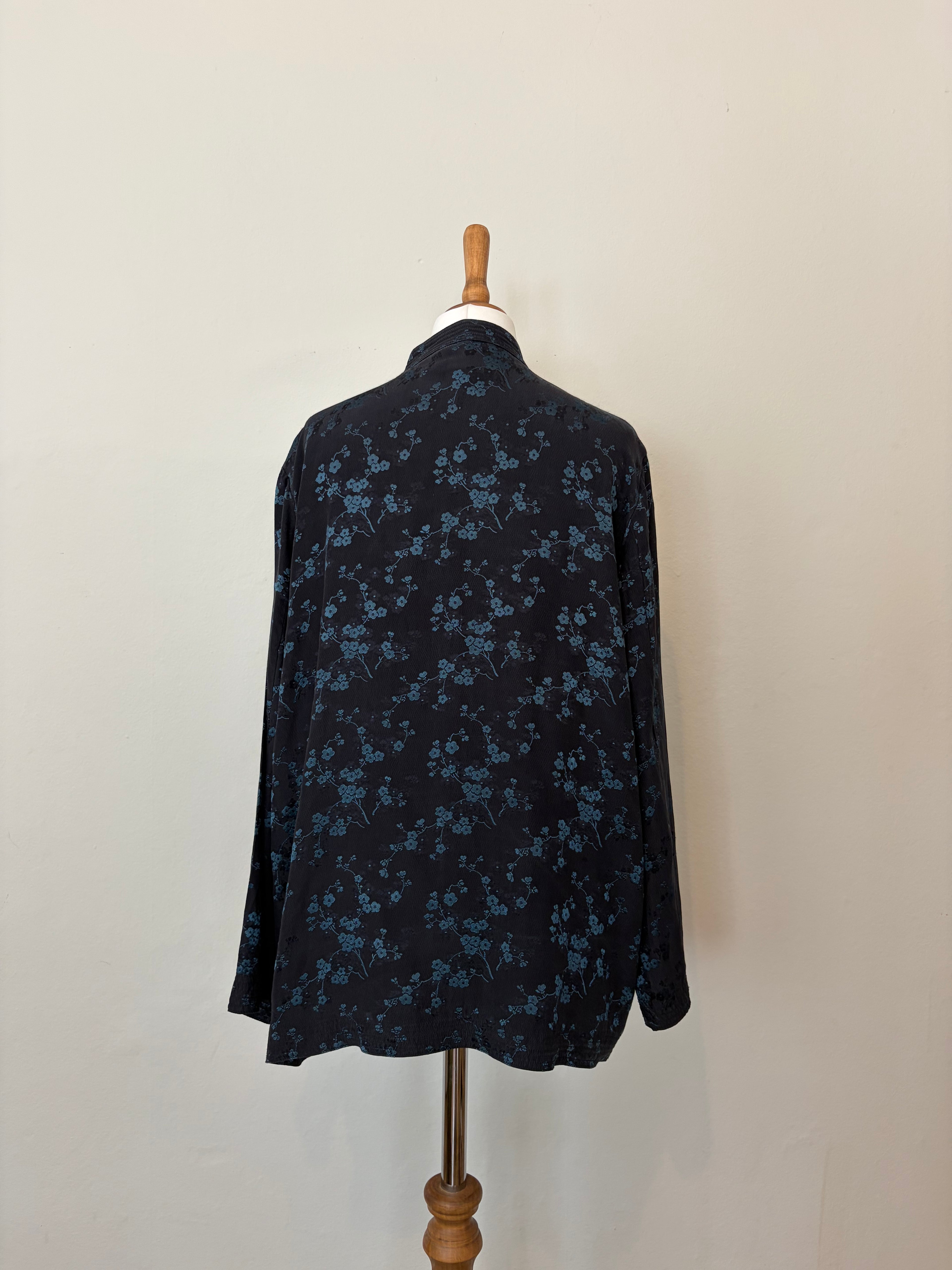 Silk-blend floral blue shirt
