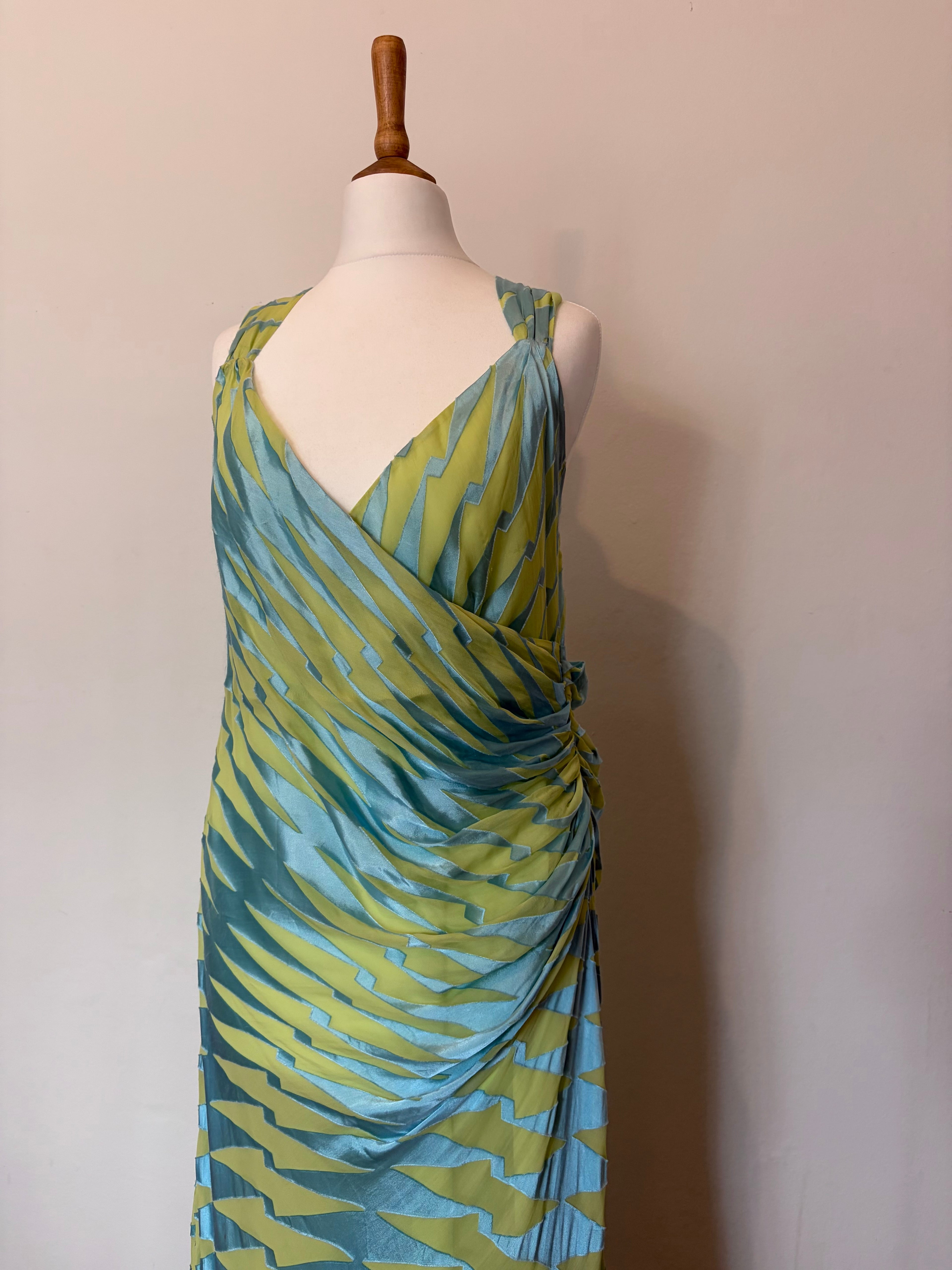 Silk blend blue and green dress