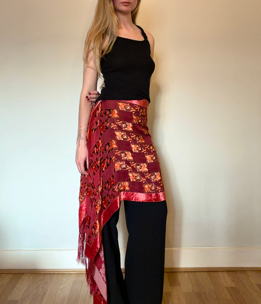Silk-blend velvet fringe scarf