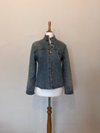 Y2K collarless denim jacket