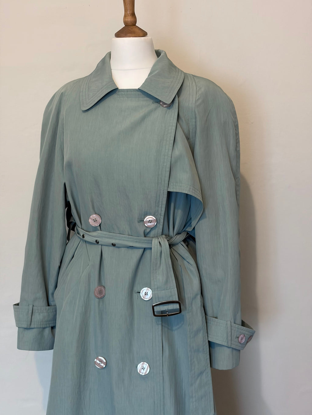 Blue belted trench coat