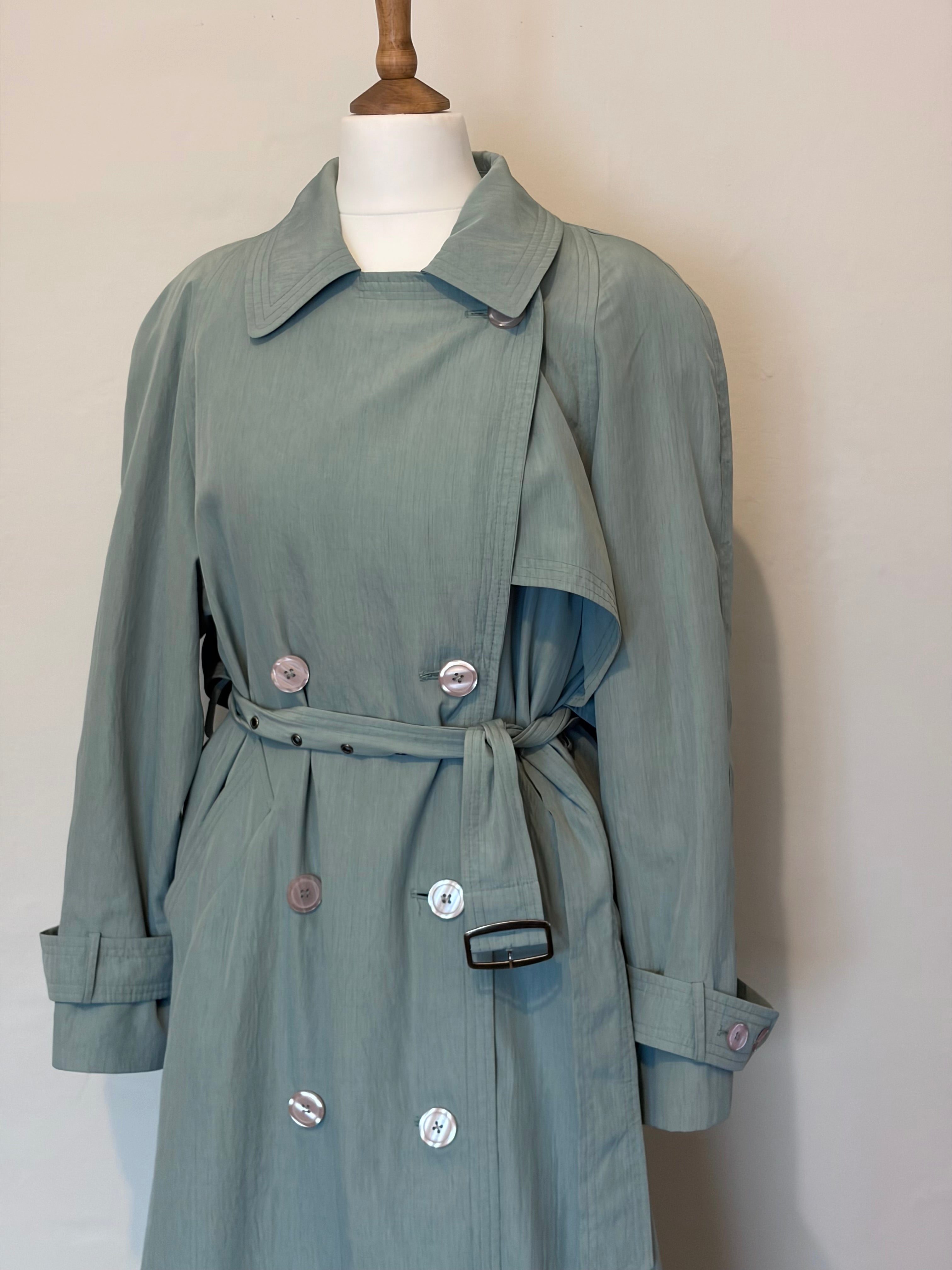 Blue belted trench coat