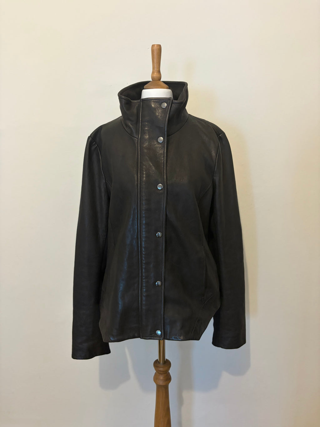 Leather funnel neck jacket