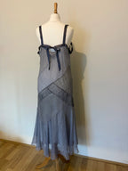 Silk ribbon detail grey dress