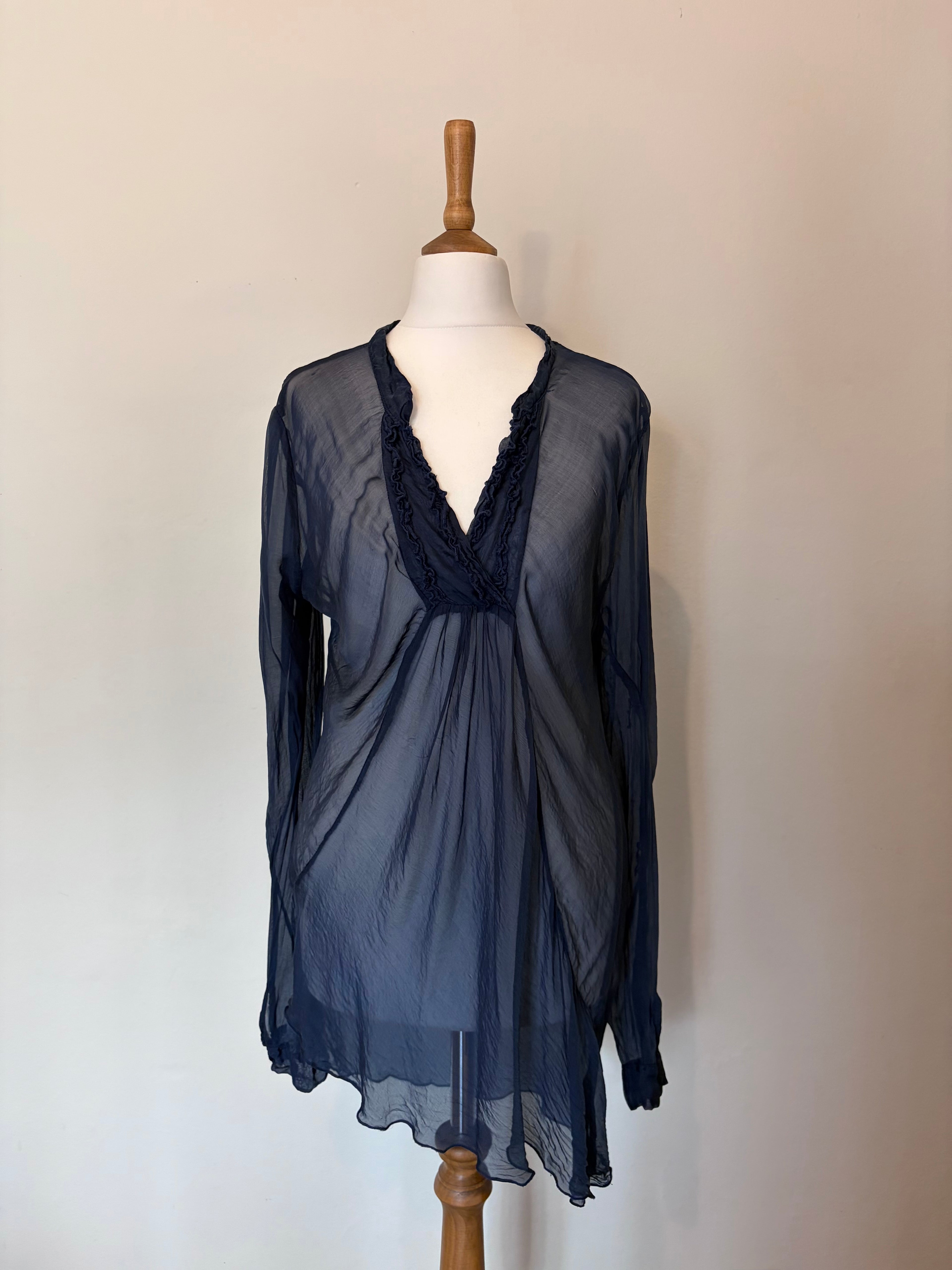 Navy asymettric sheer top