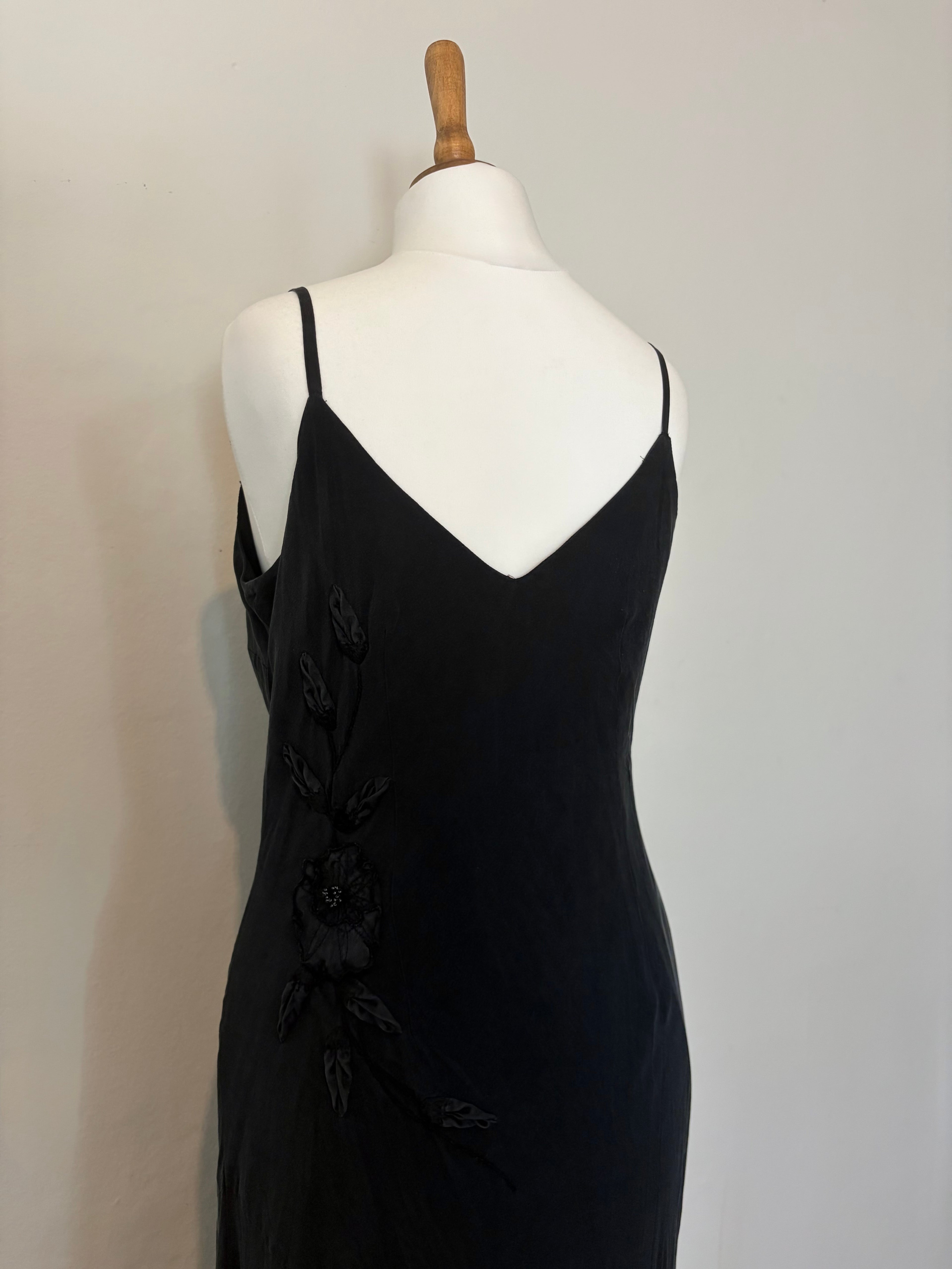 Cupro silk black cami dress with flowers