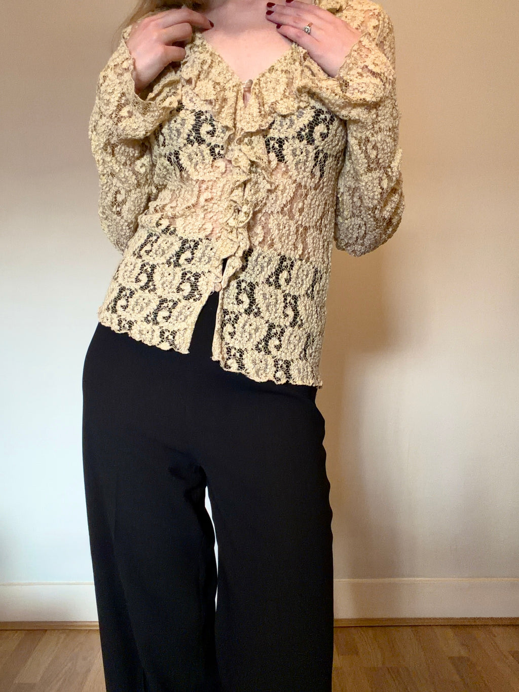Vintage '90s lace blouse with ruffle detail