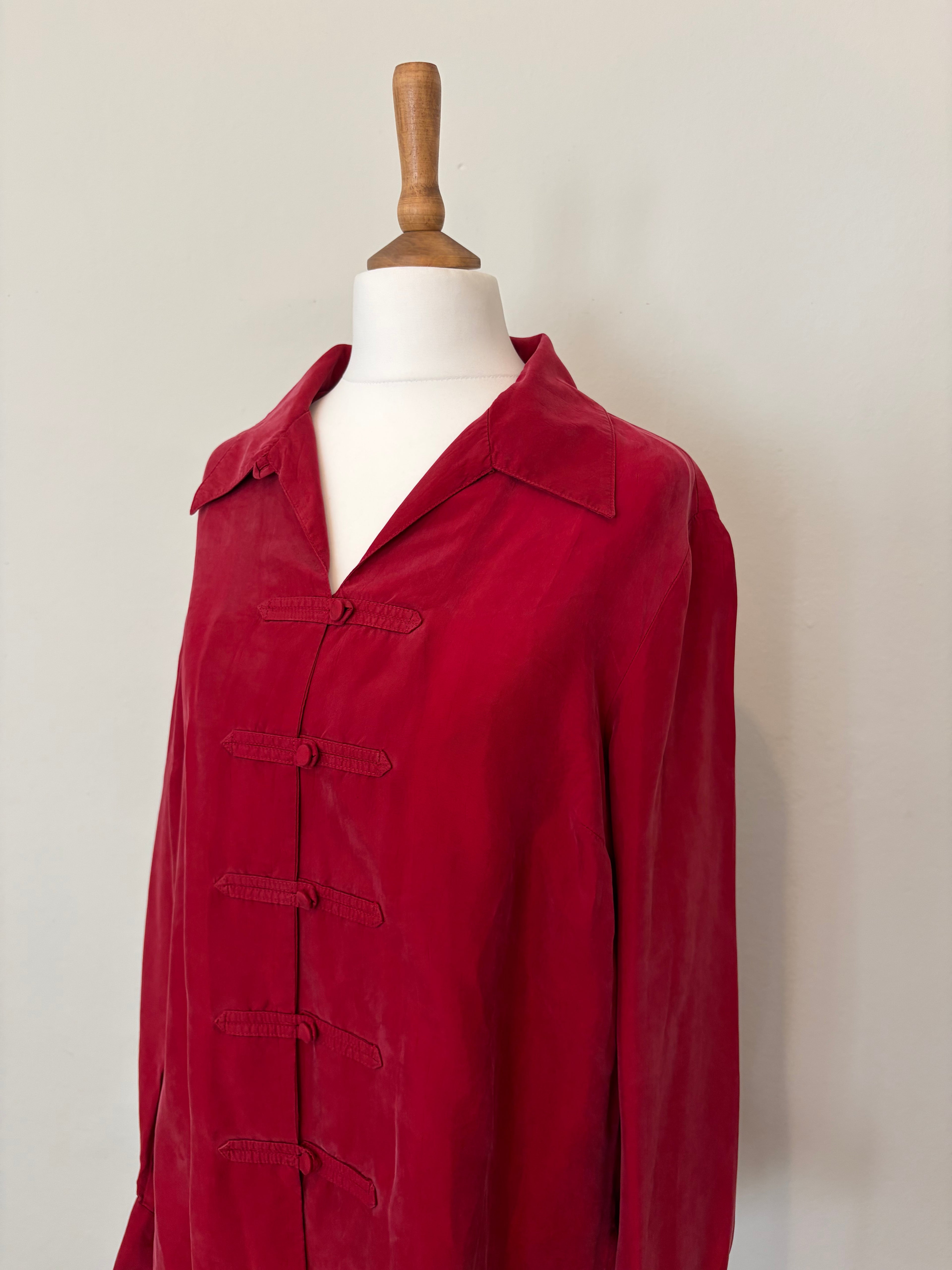 Red 100% cupro shirt with button detail