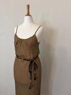Gold crinkle dress with rope belt