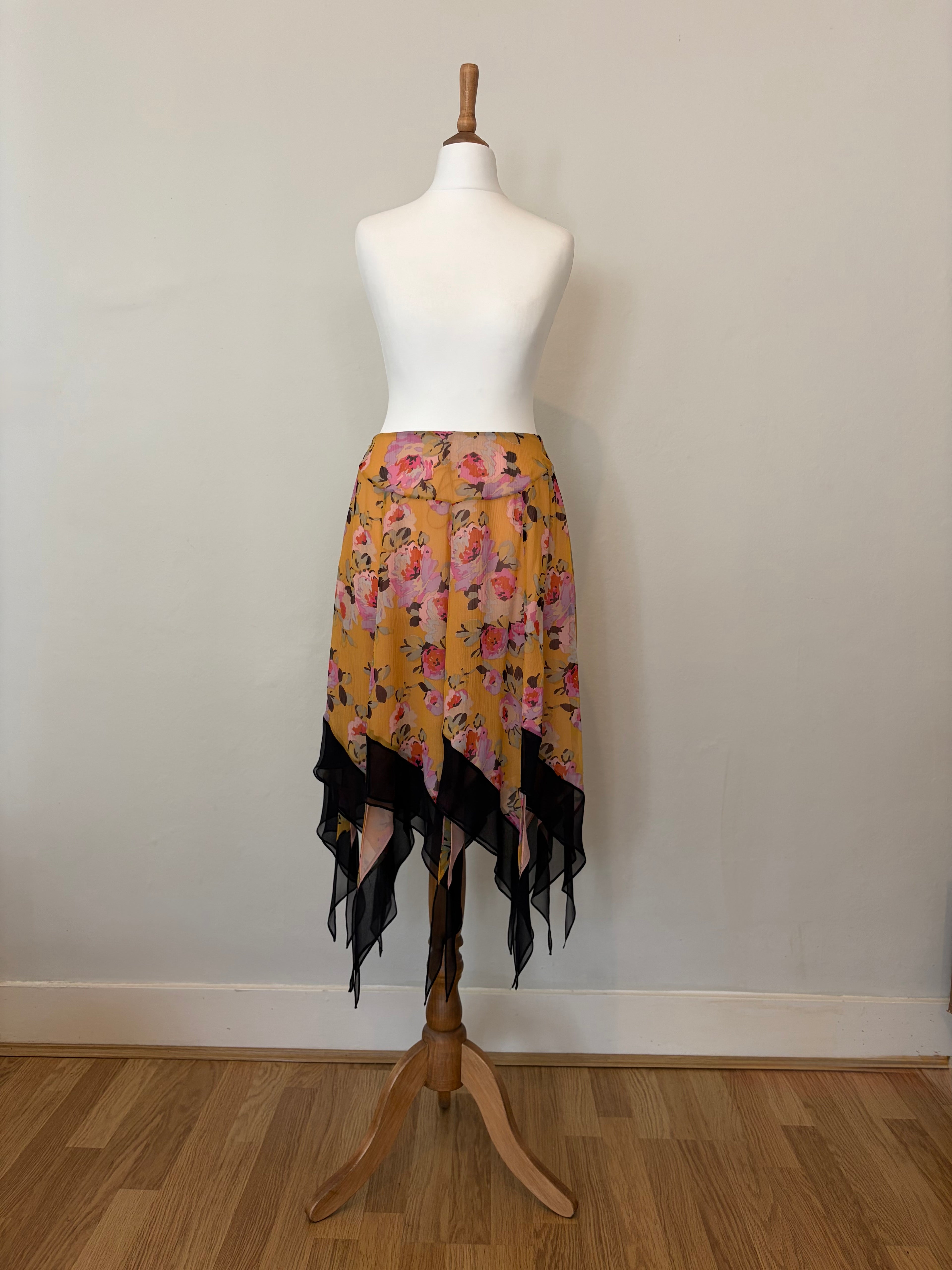 Floral midi skirt with asymmetric hem