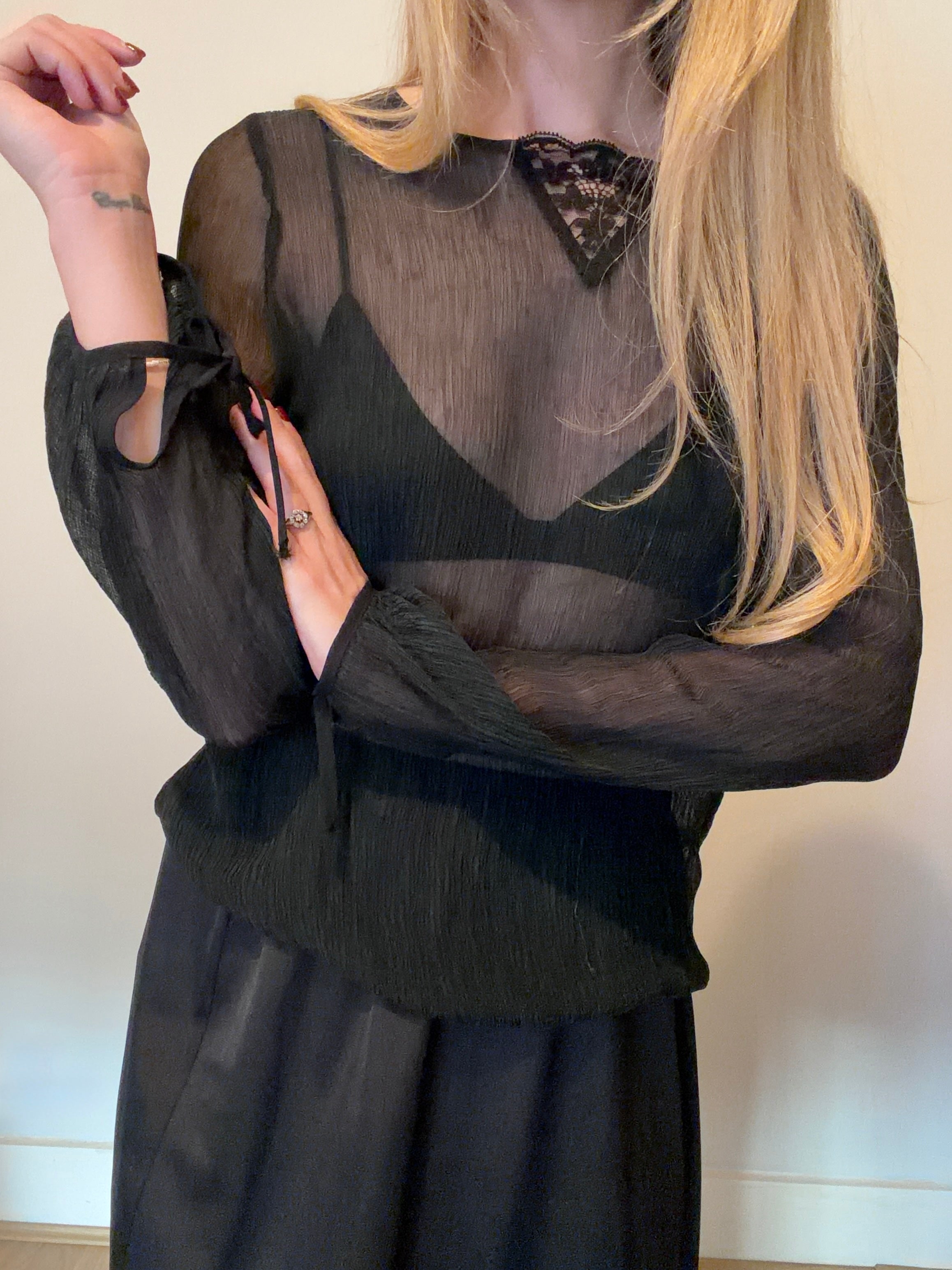 Black sheer lace detail top