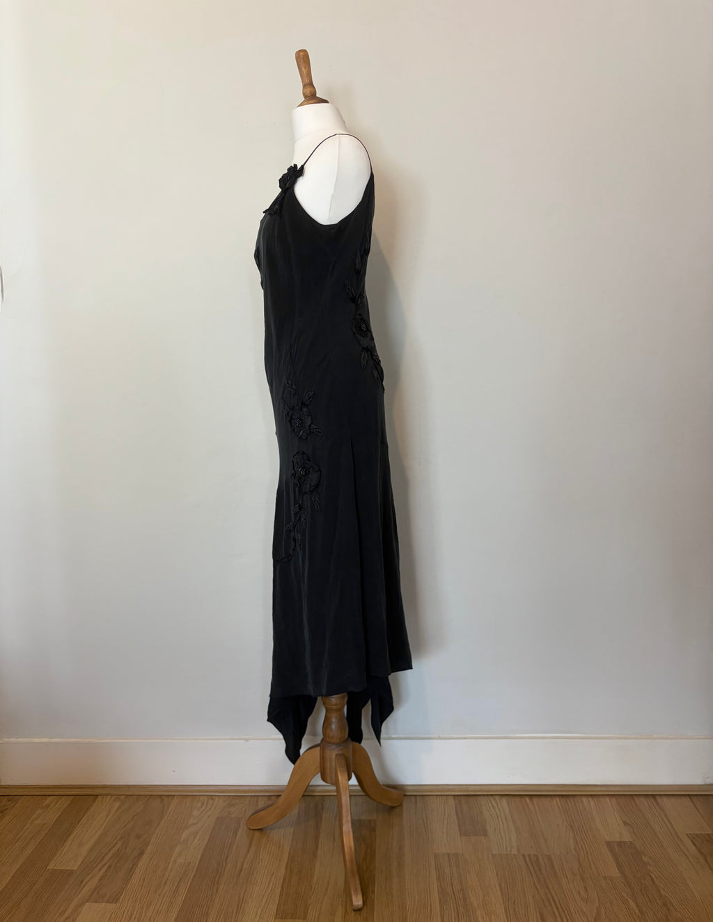 Cupro silk black cami dress with flowers