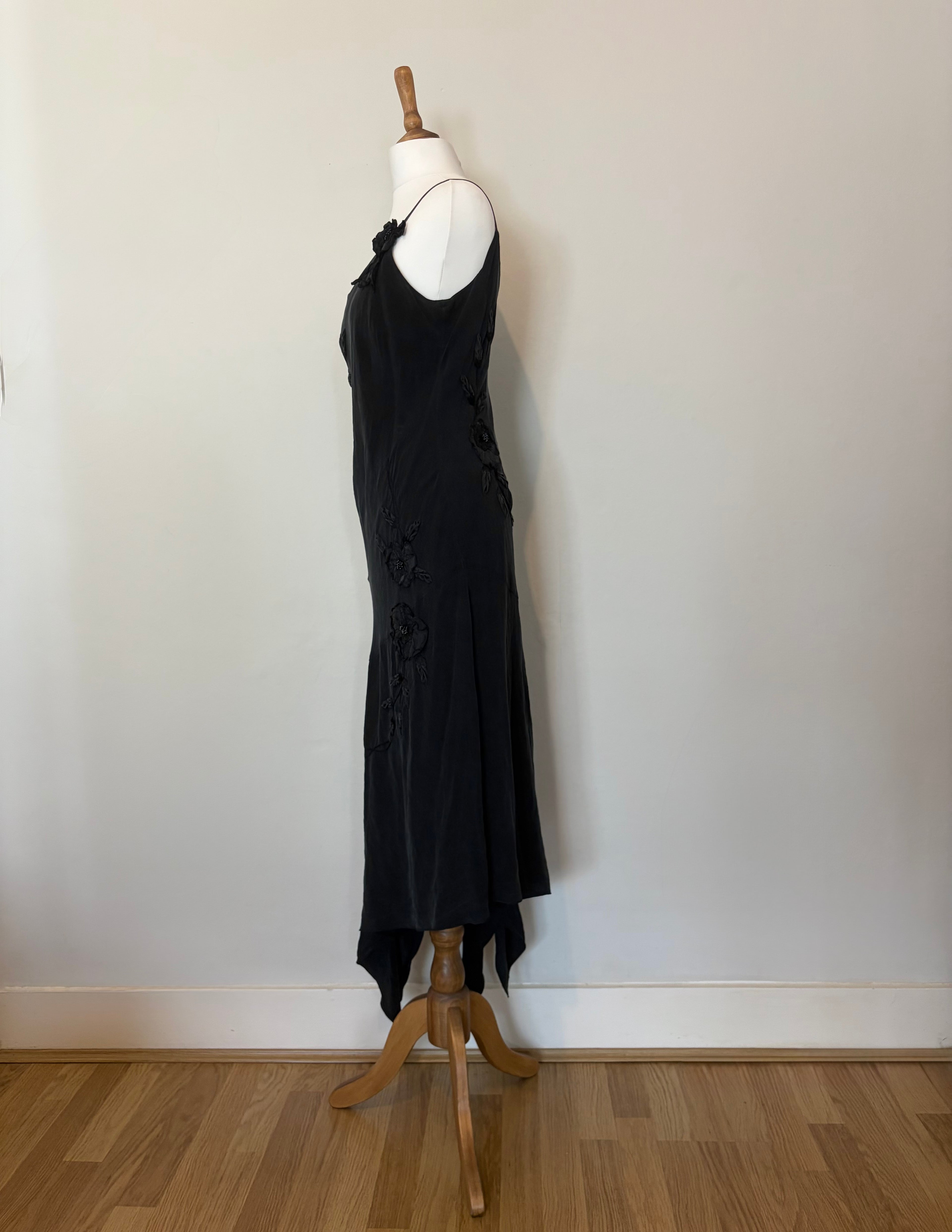 Cupro silk black cami dress with flowers