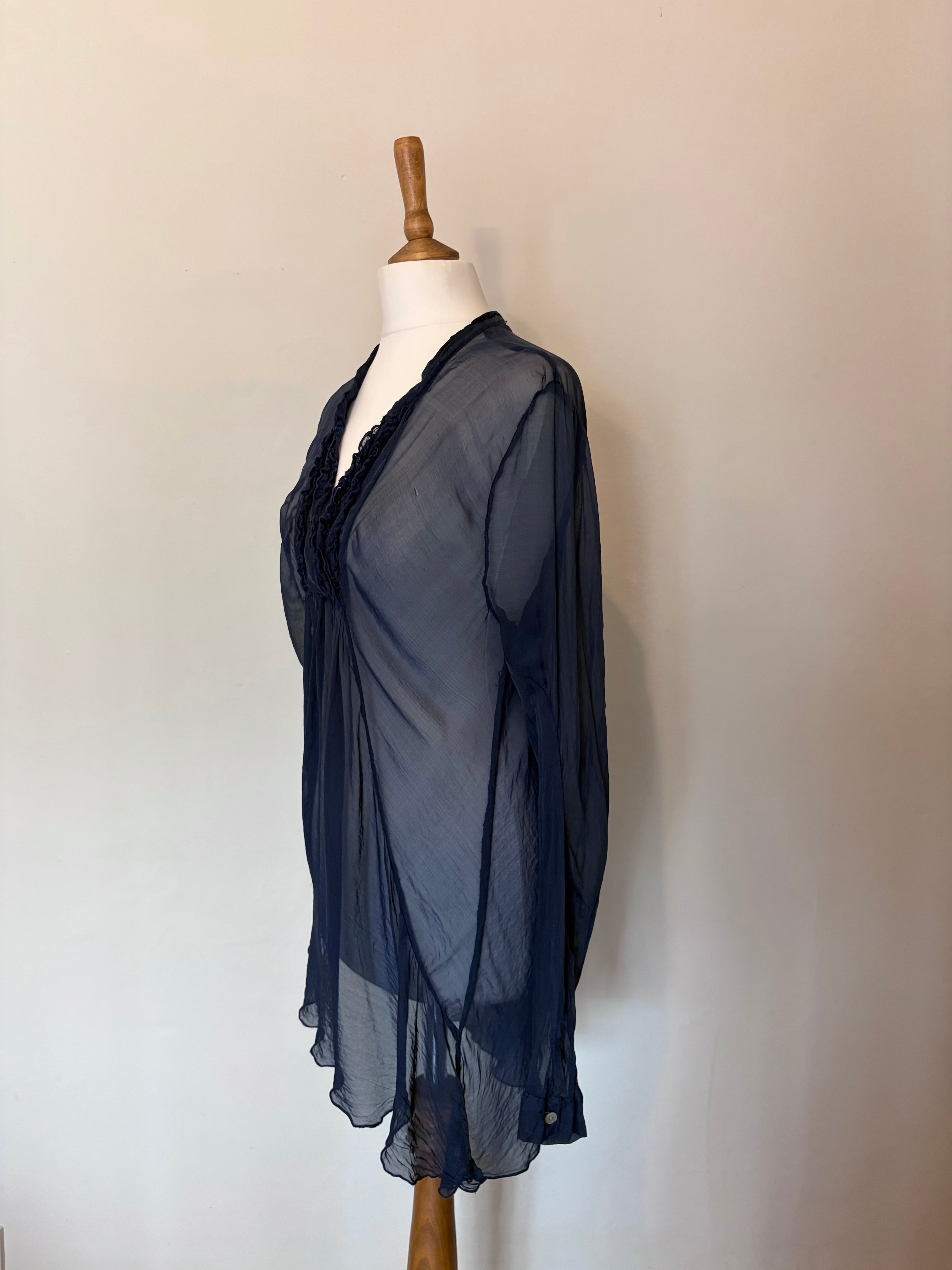Navy asymettric sheer top