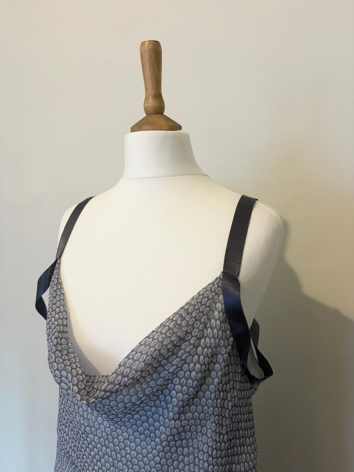 Silk ribbon detail grey dress