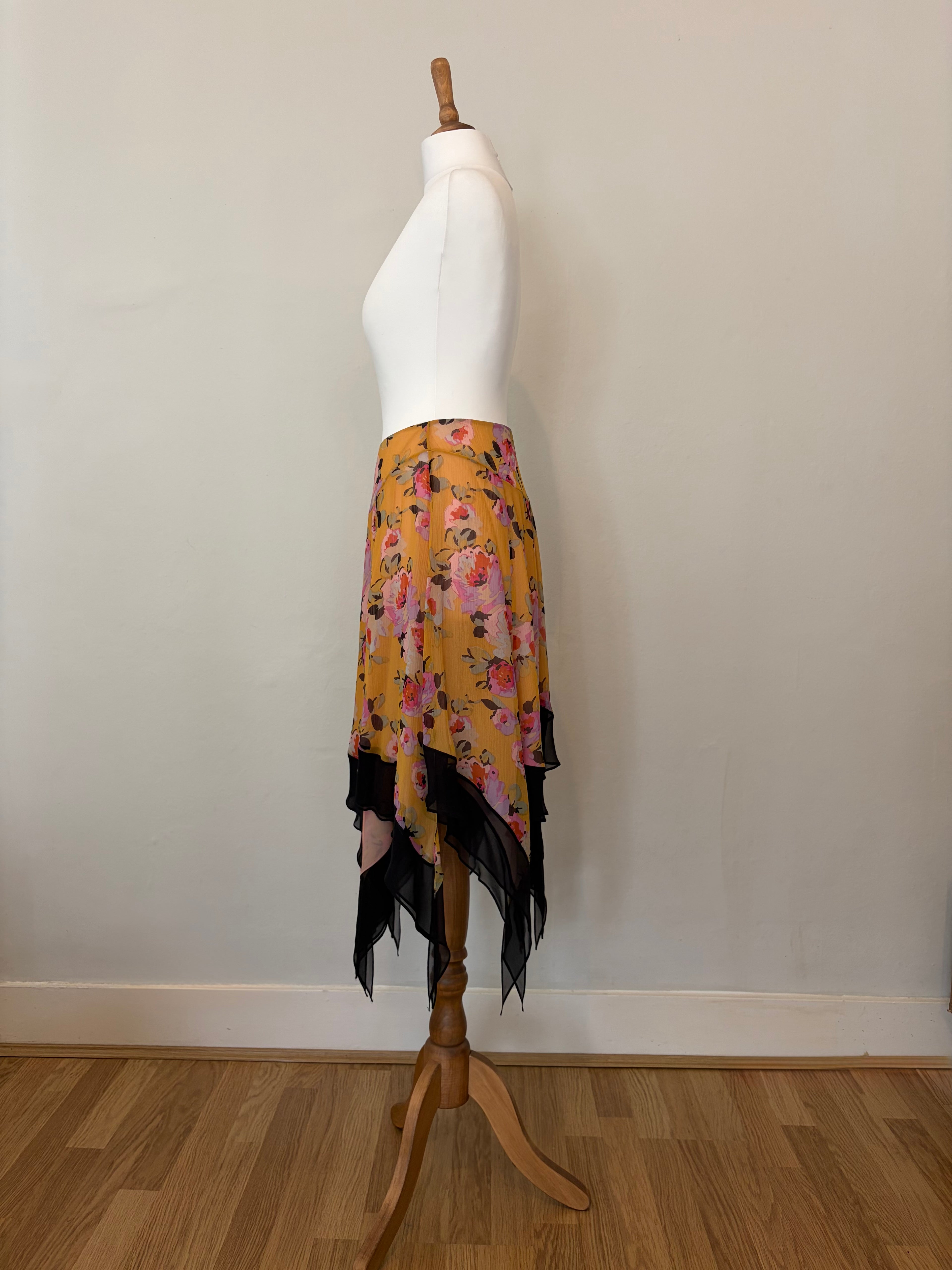 Floral midi skirt with asymmetric hem
