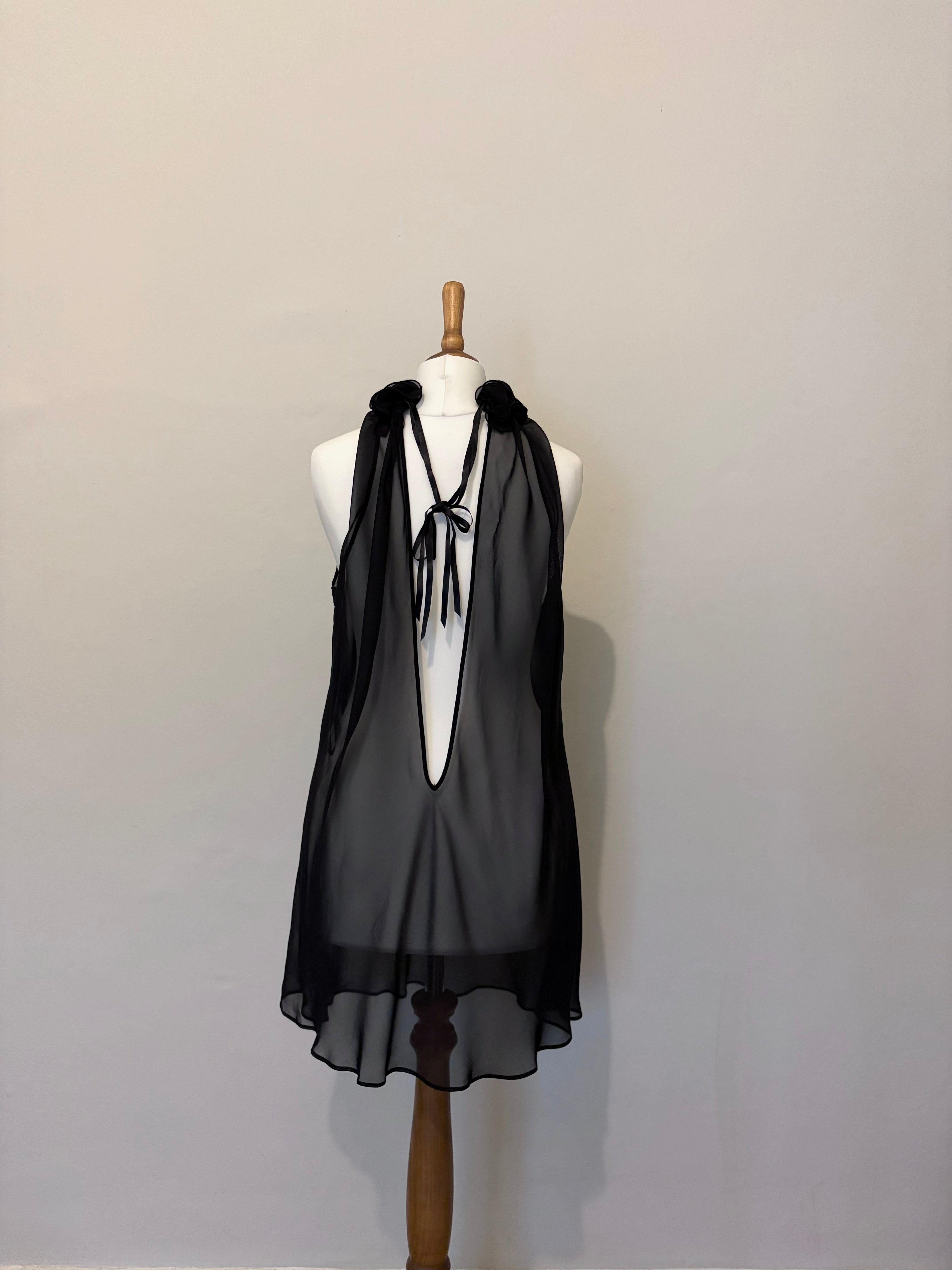 Sheer ruffle neckline dress