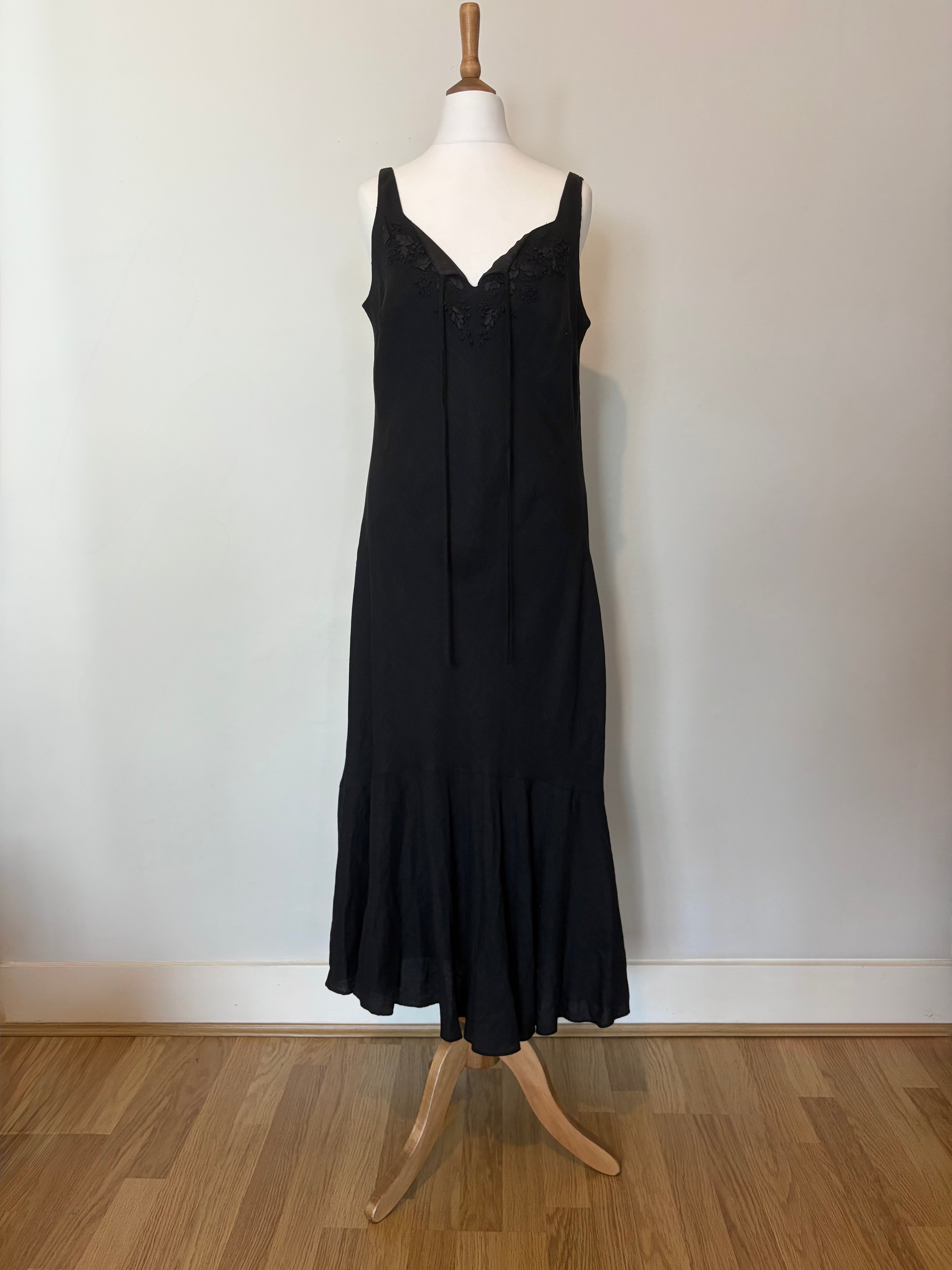 Black linen midi dress