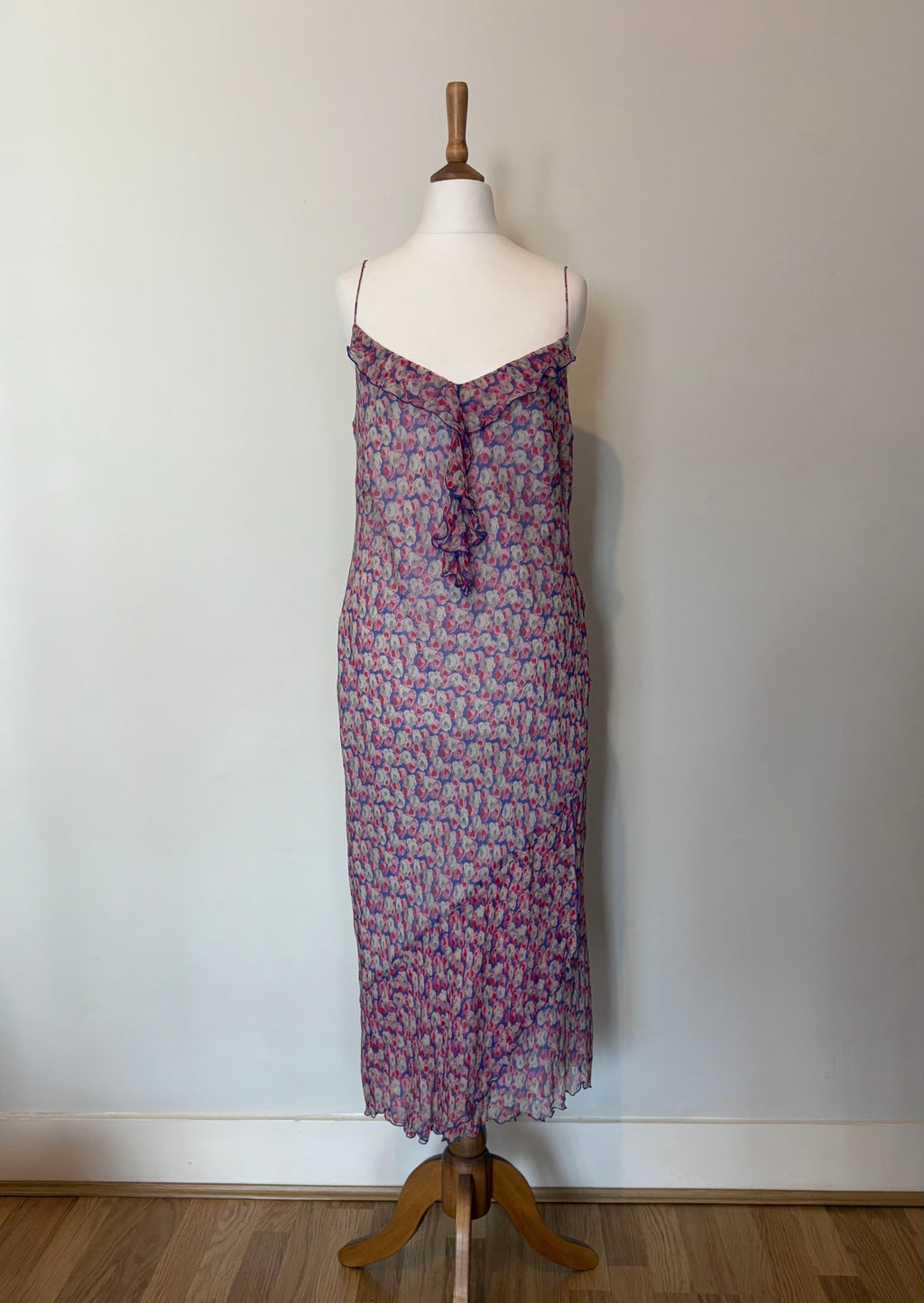 100% silk dress with ruffle detail