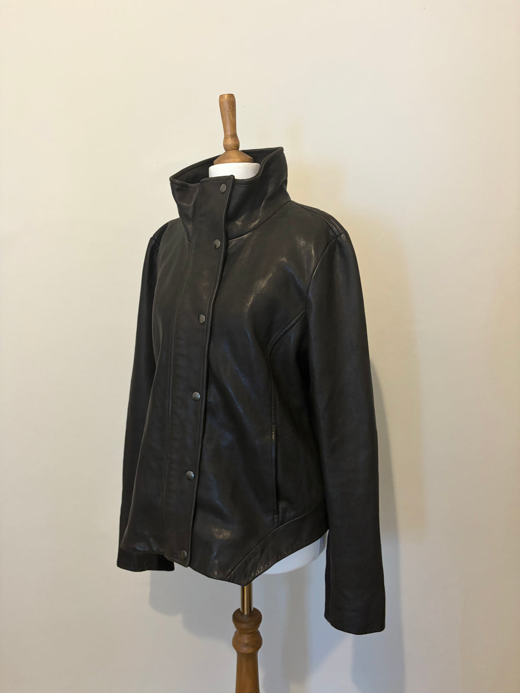 Leather funnel neck jacket