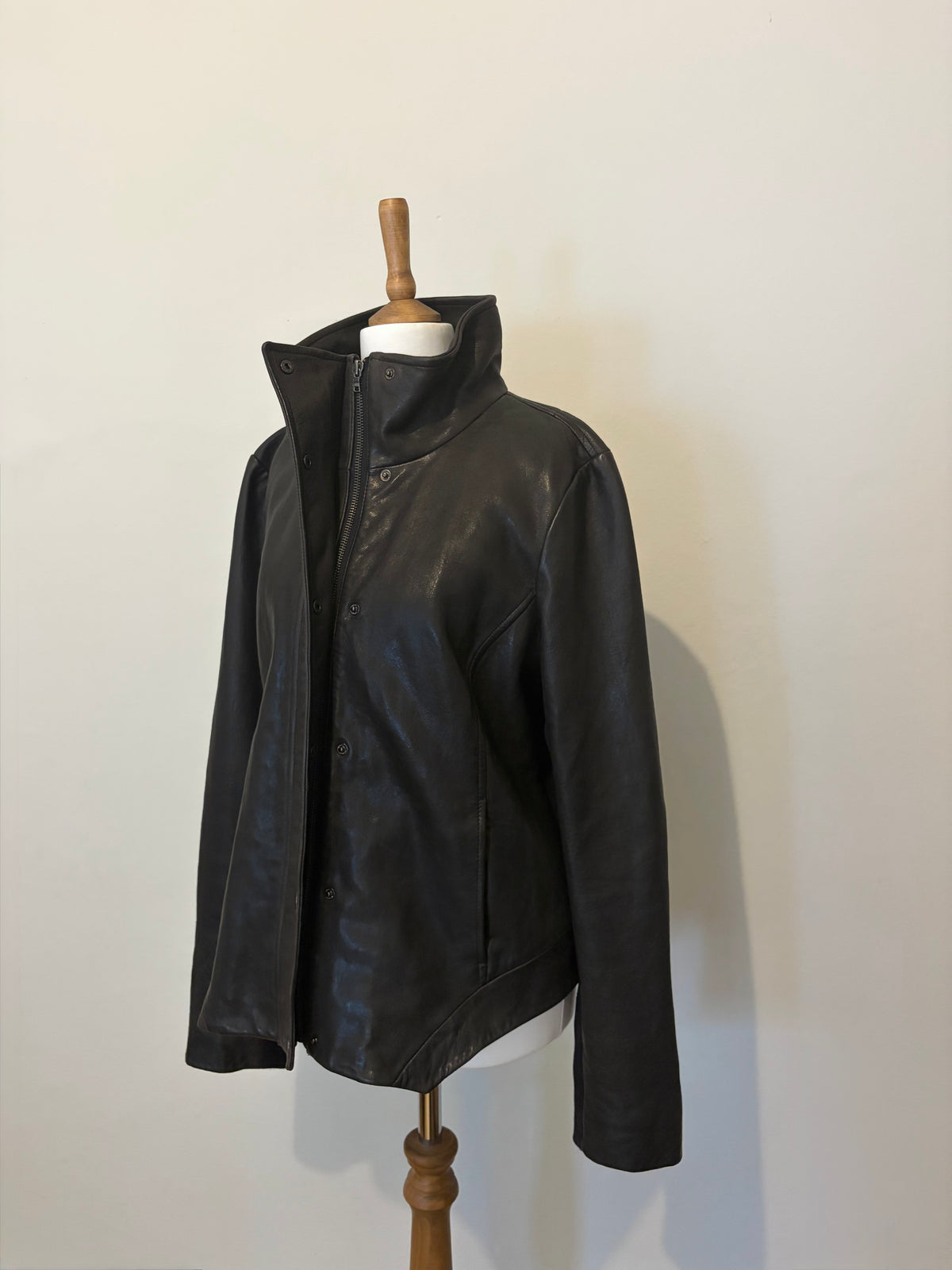 Leather funnel neck jacket