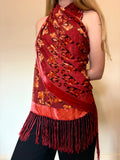 Silk-blend velvet fringe scarf