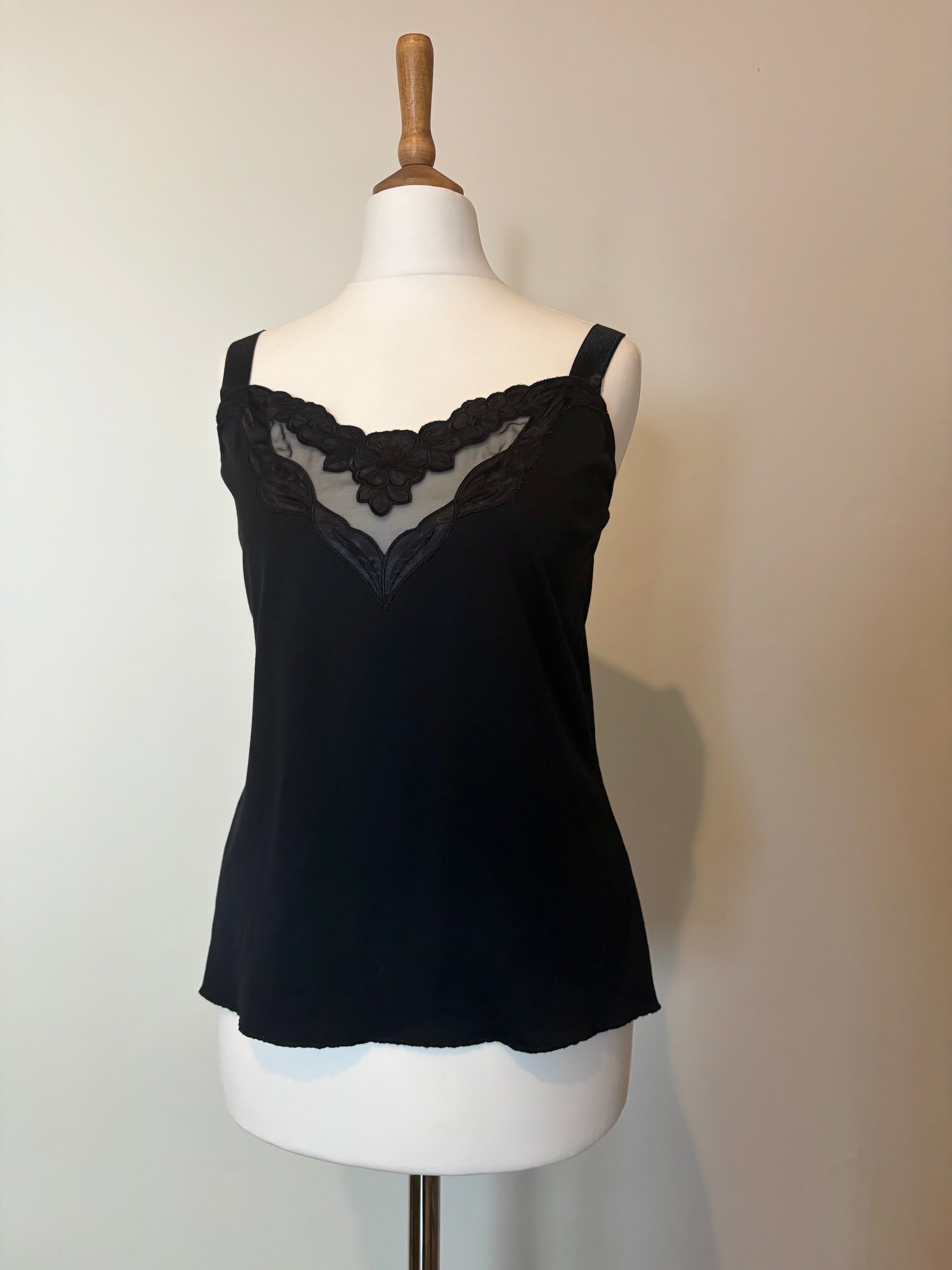 Black camisole top with sheer detail