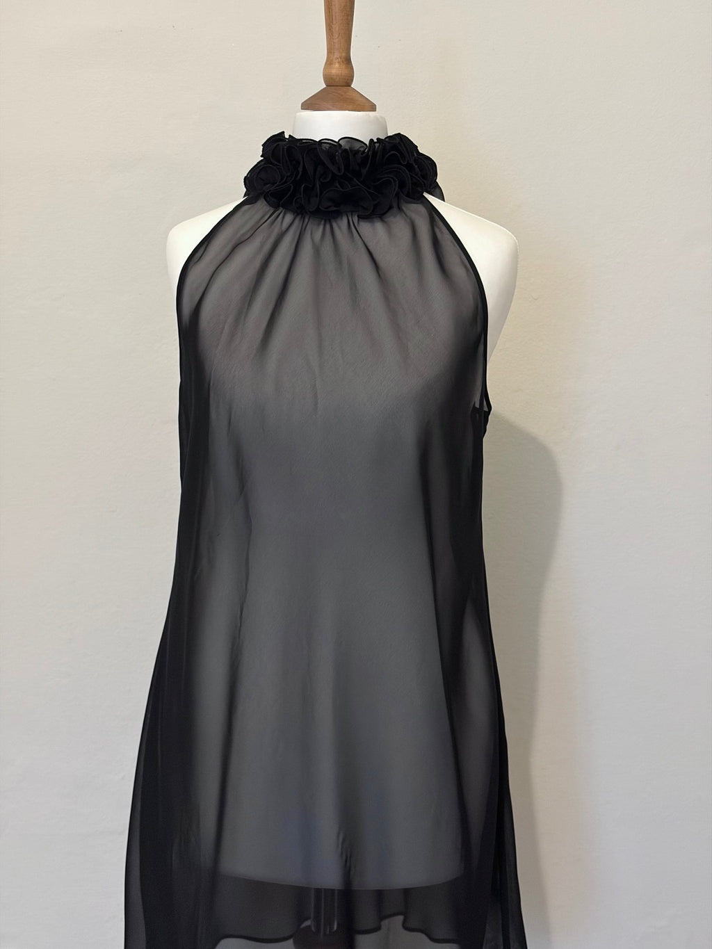 Sheer ruffle neckline dress