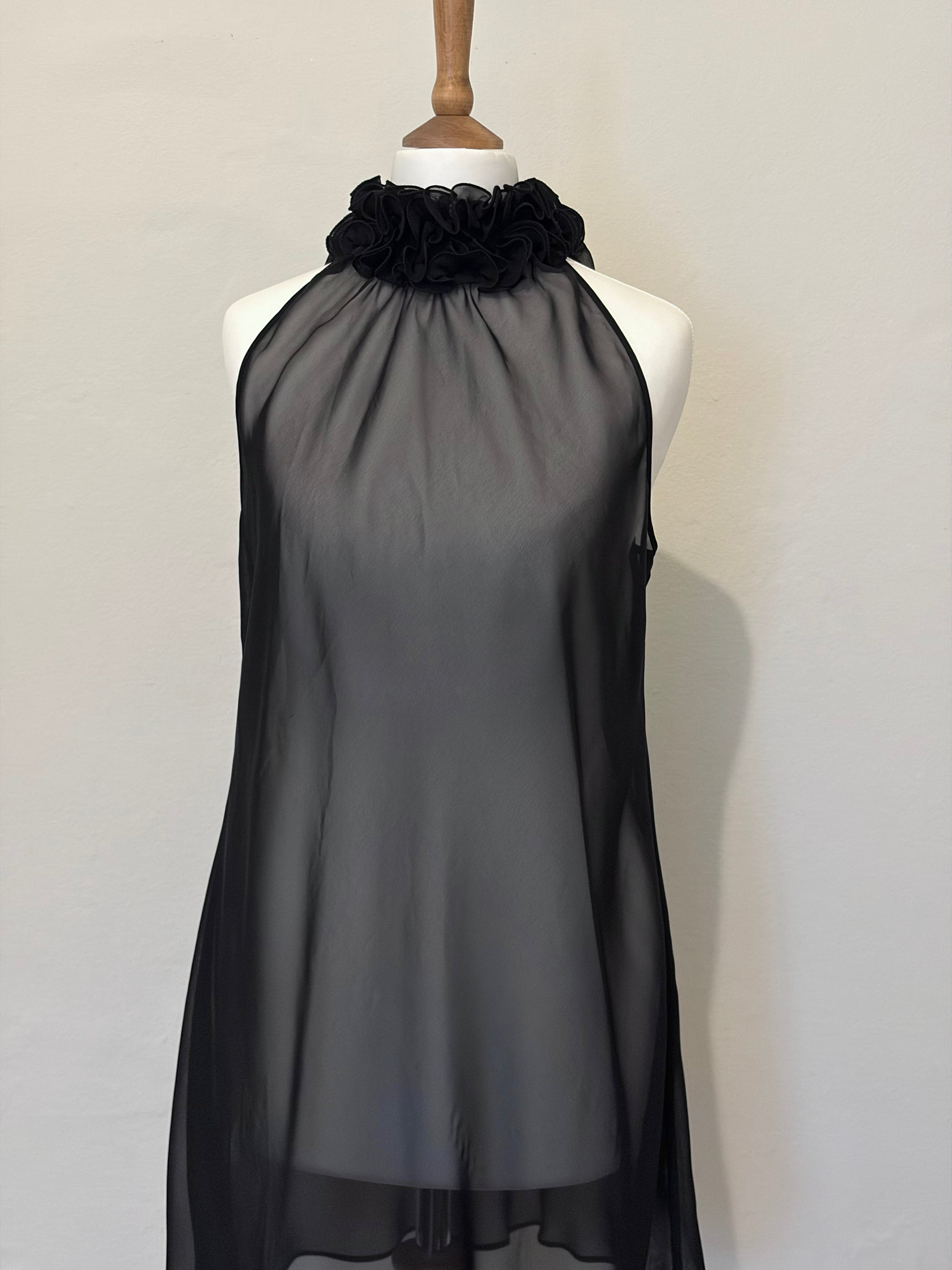 Sheer ruffle neckline dress