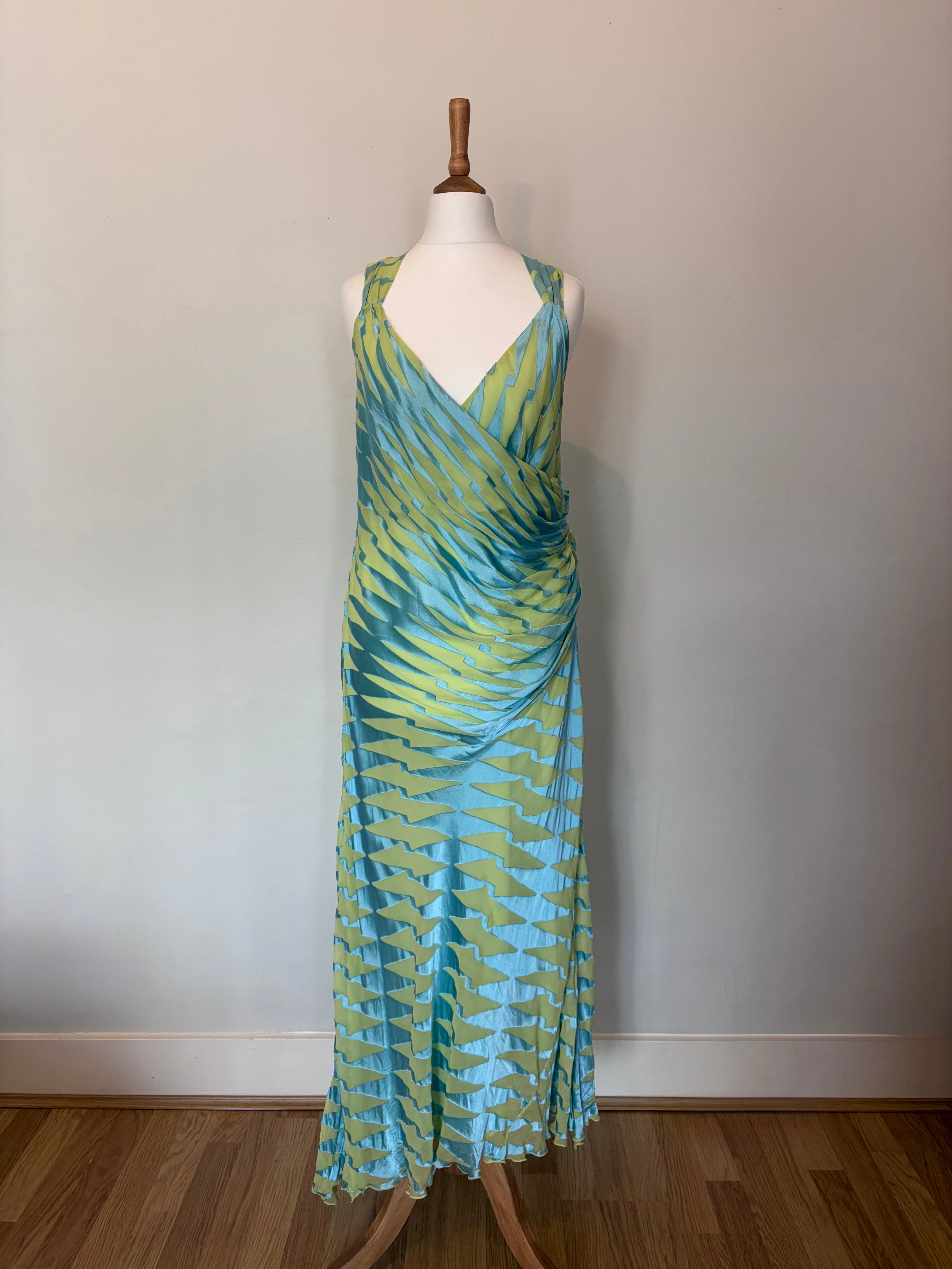 Silk blend blue and green dress
