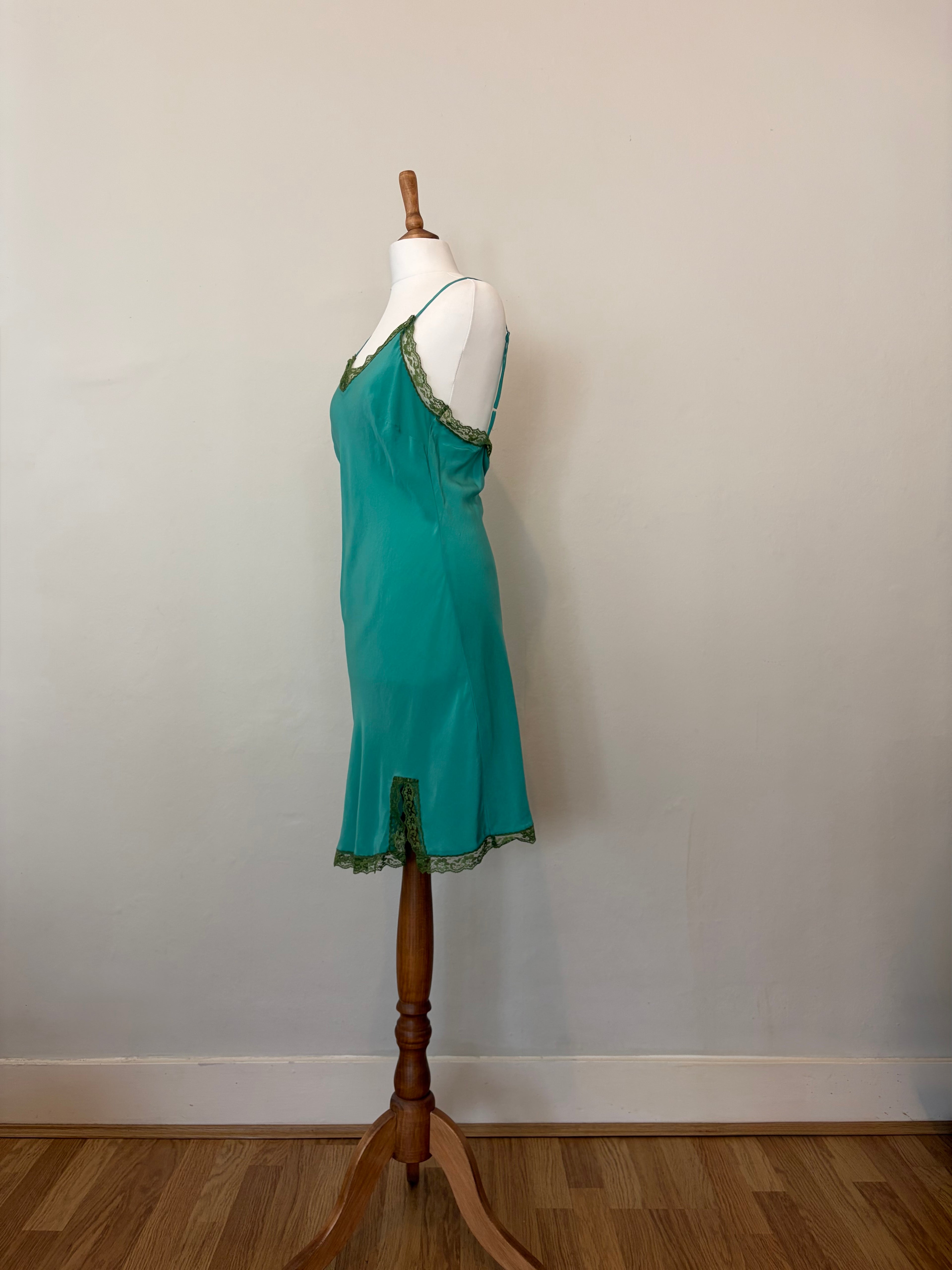 100% silk teal slip dress