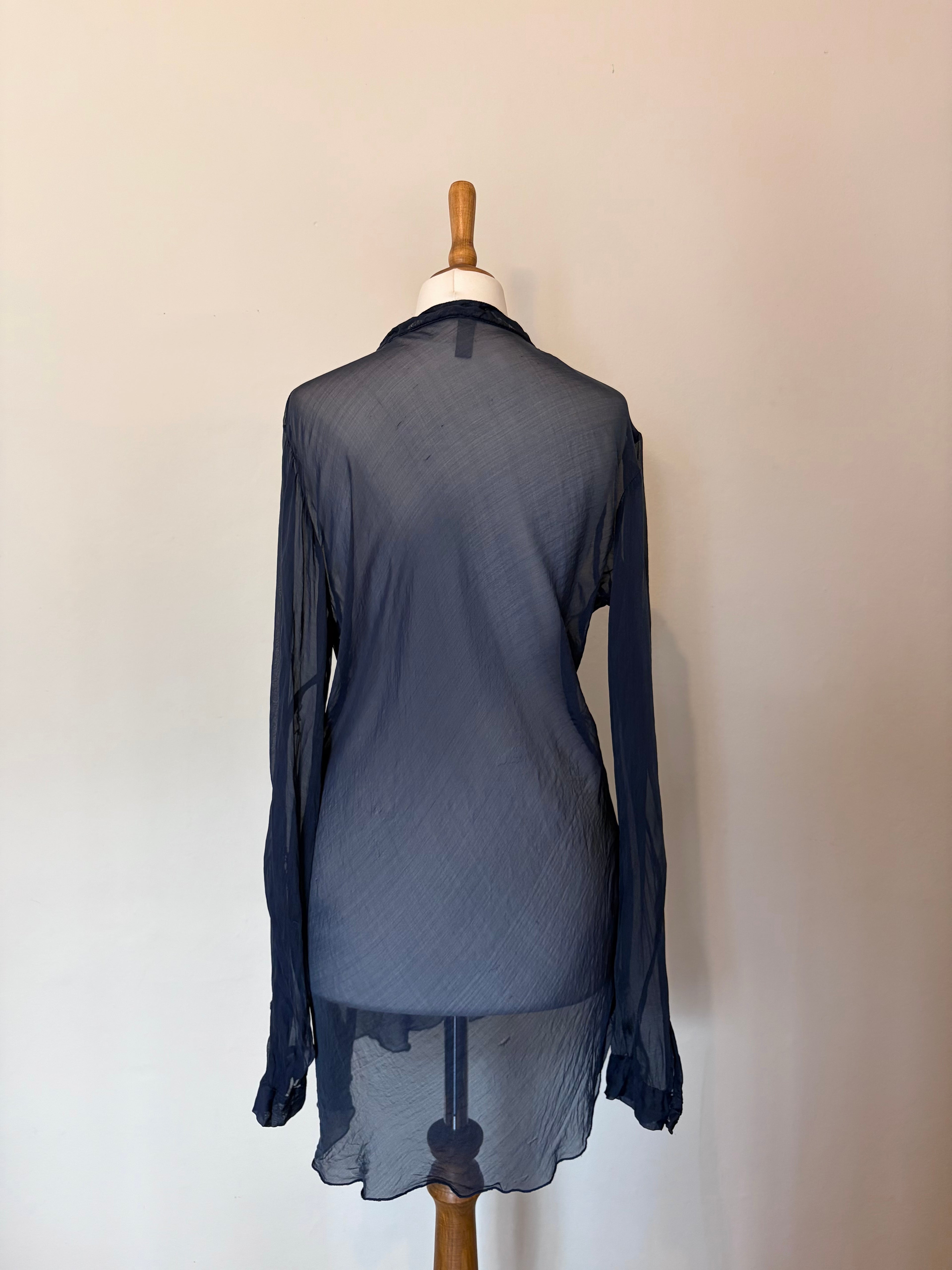 Navy asymettric sheer top