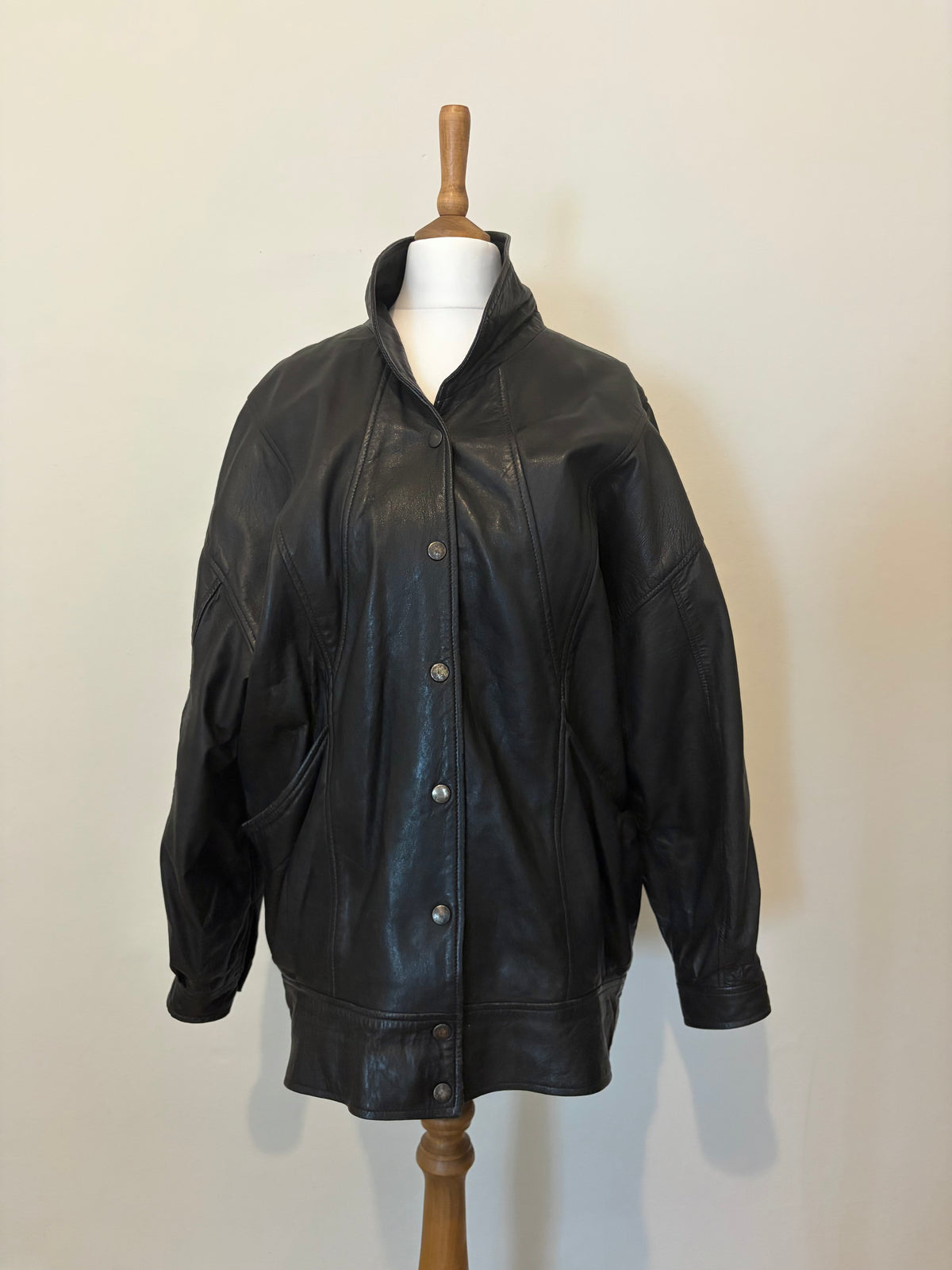 Black leather bomber jacket