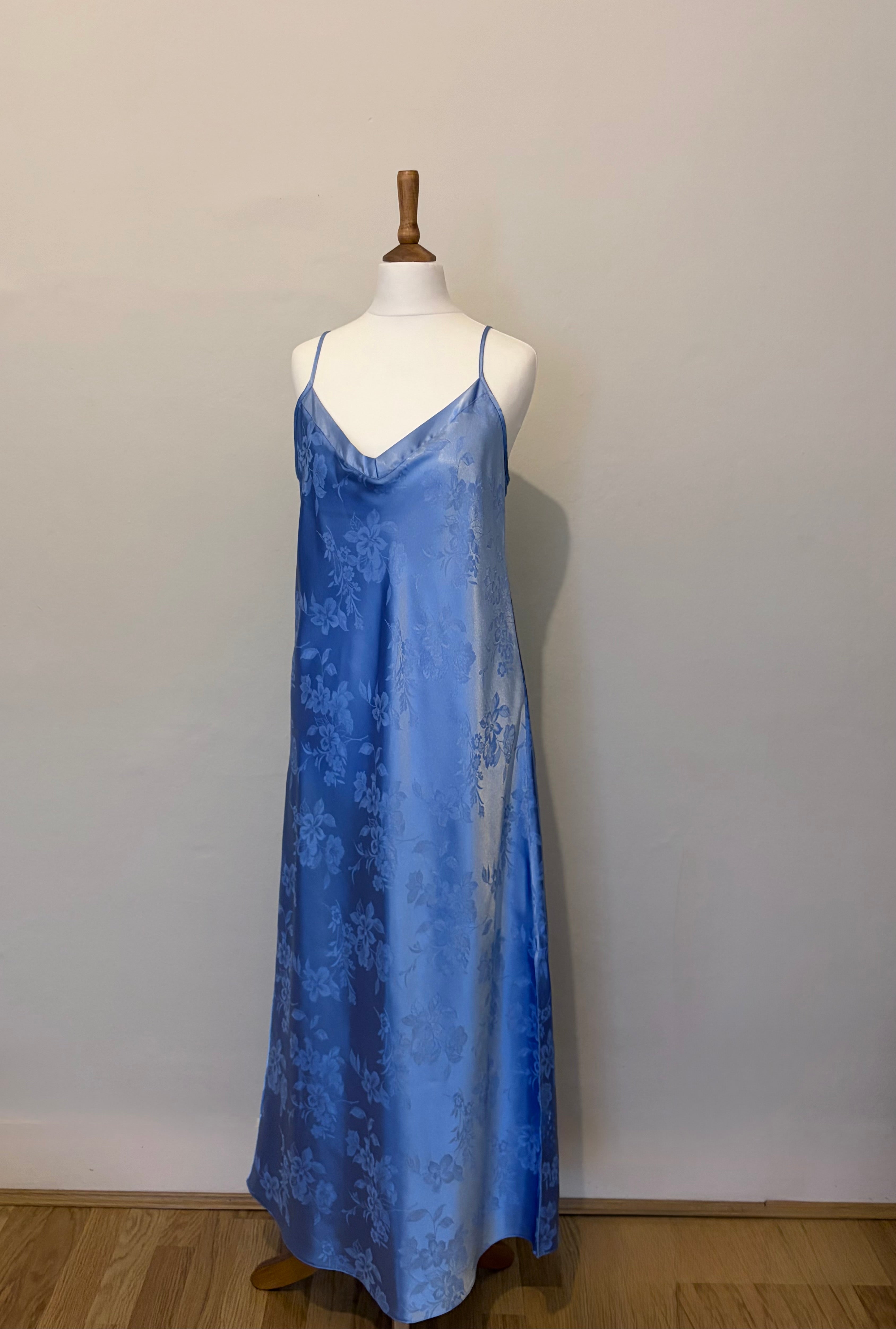 Blue floral print slip dress