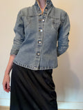 Y2K collarless denim jacket