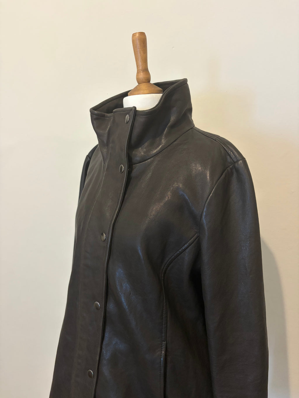 Leather funnel neck jacket