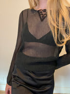 Black sheer lace detail top