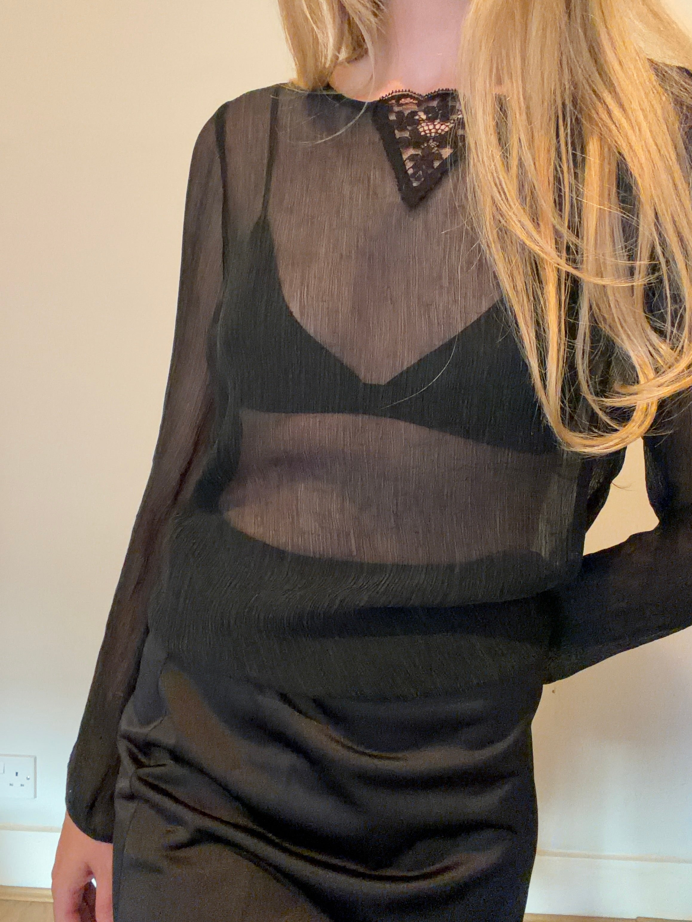 Black sheer lace detail top