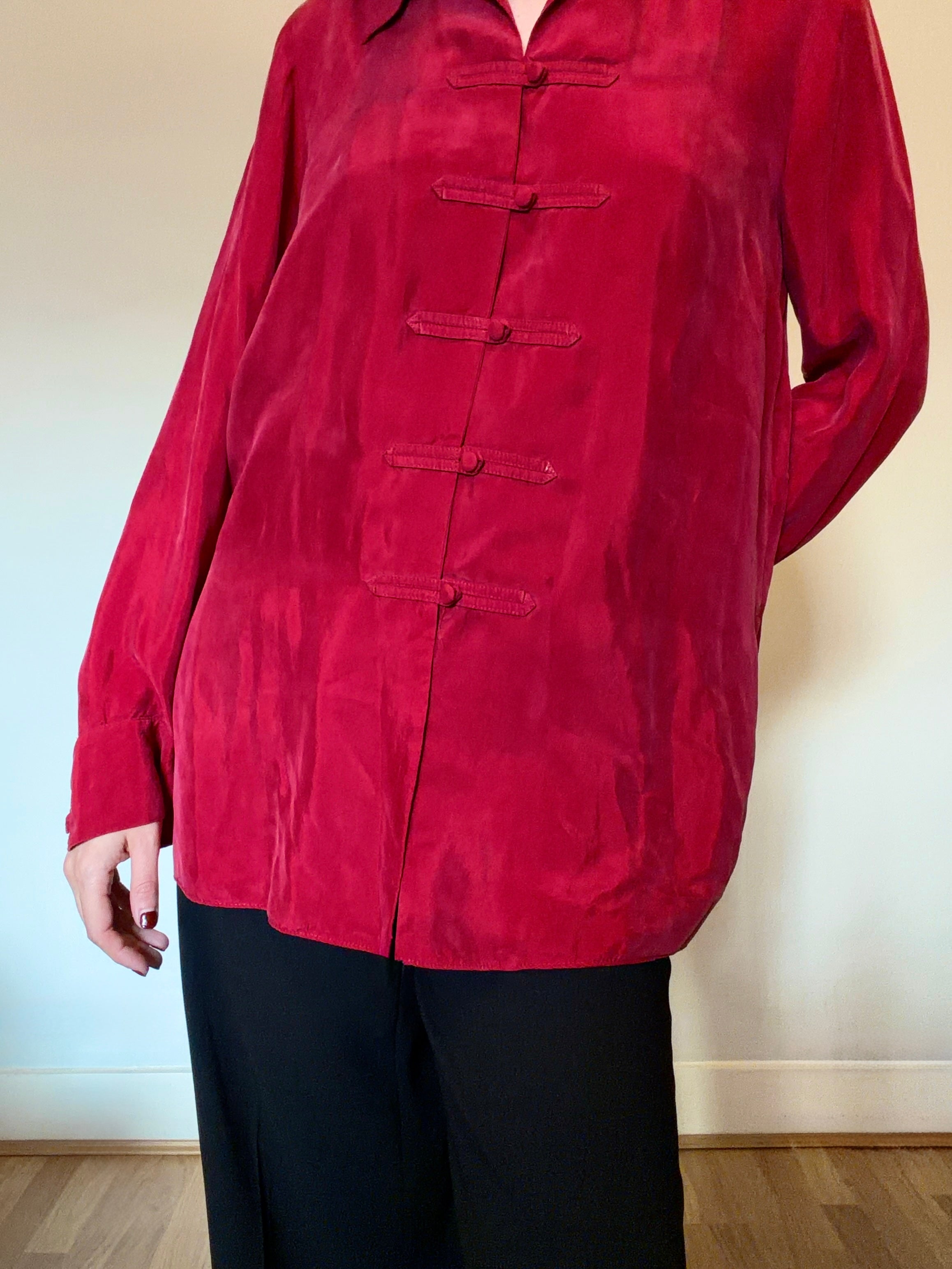 Red 100% cupro shirt with button detail