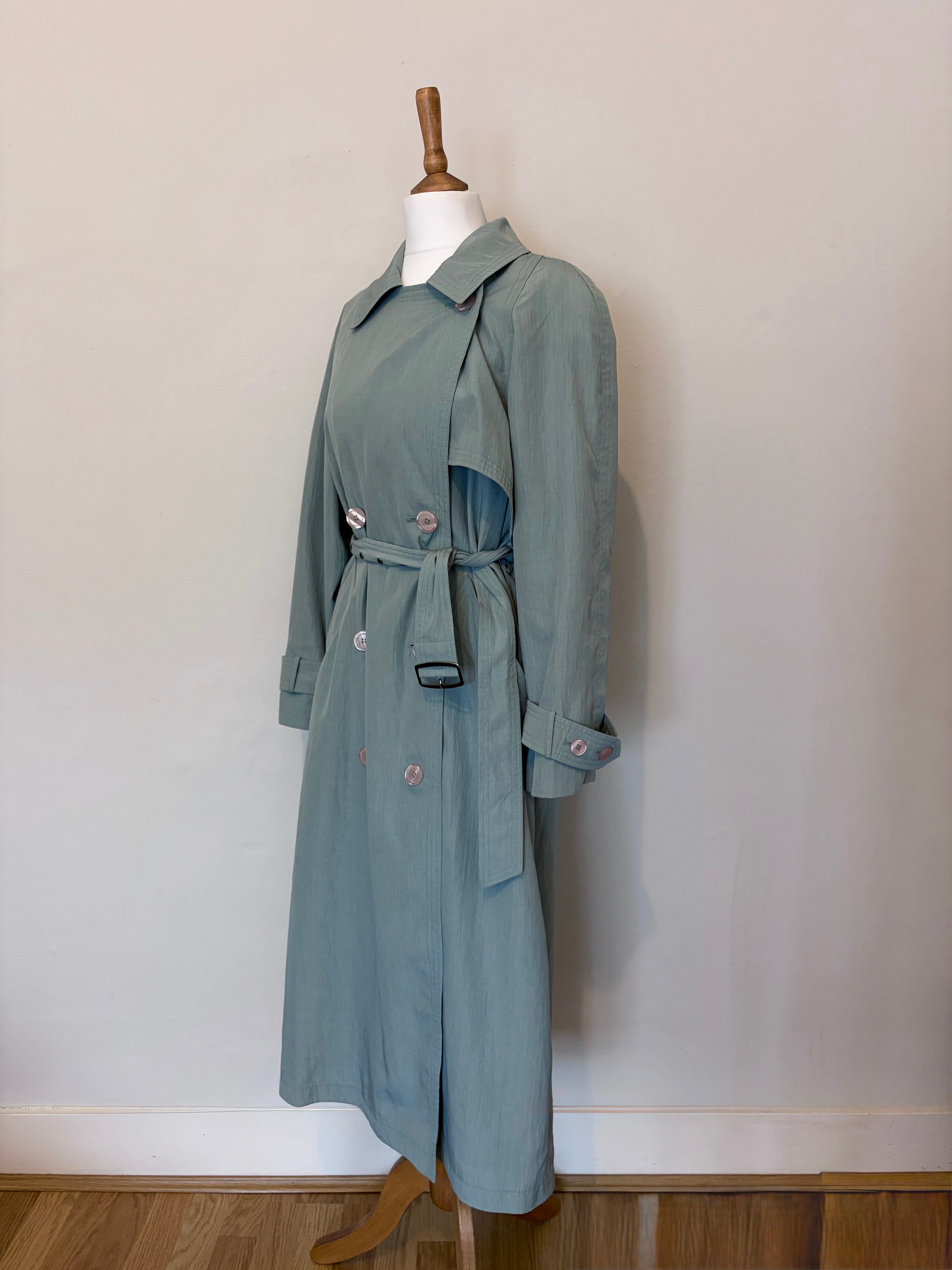 Blue belted trench coat