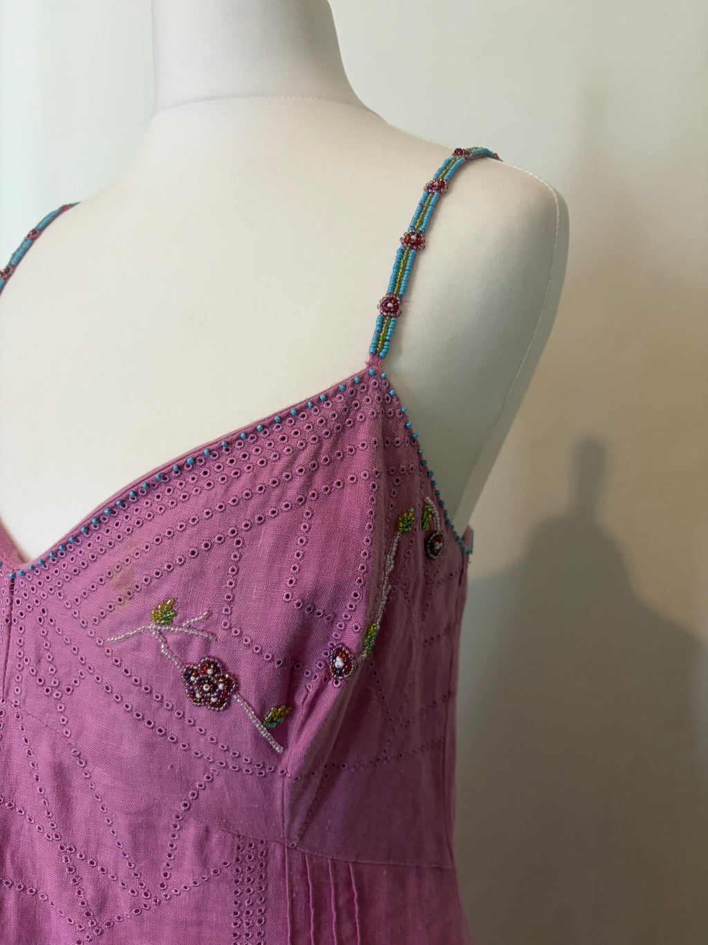 Pink midi dress with beaded straps