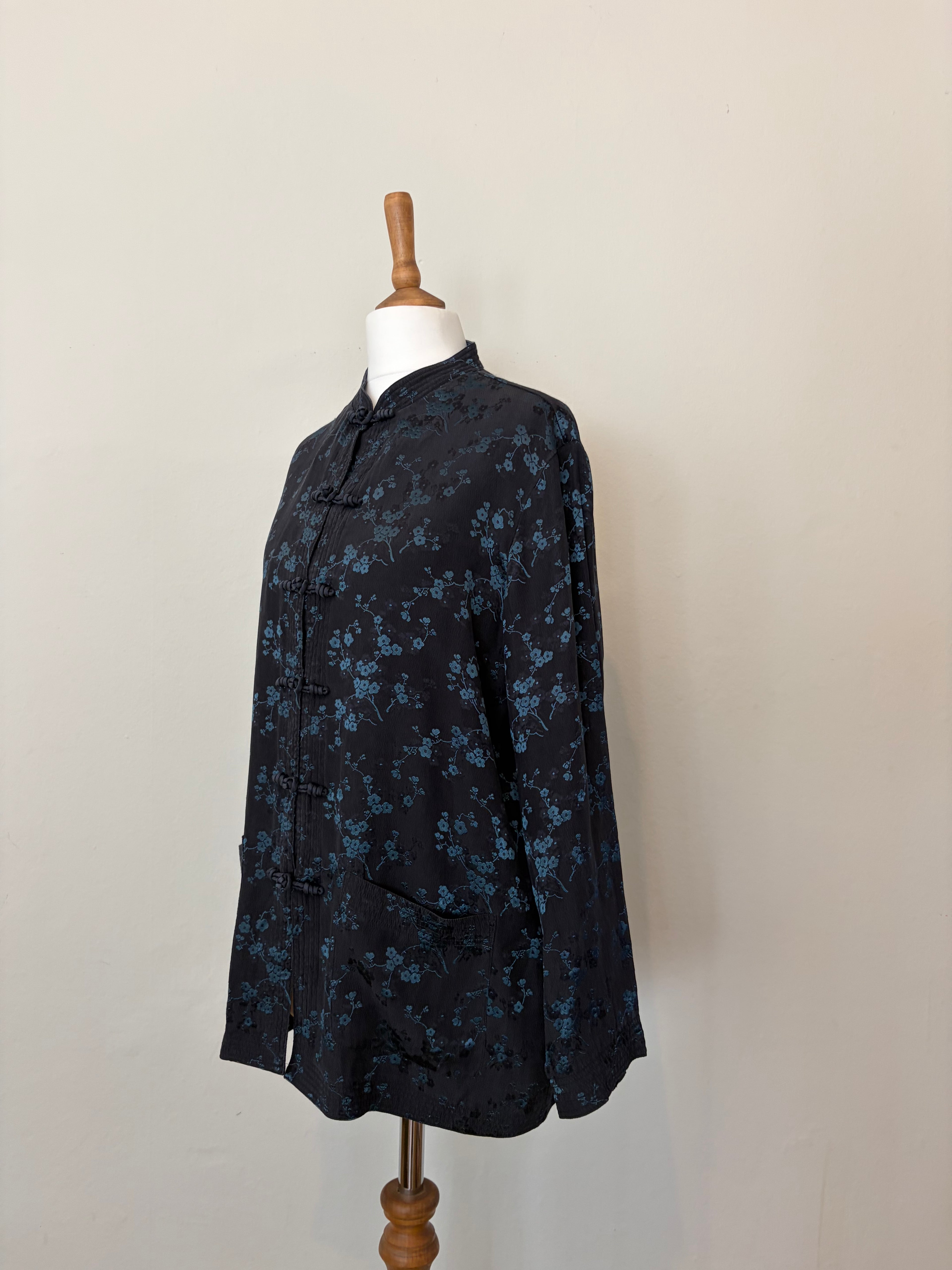 Silk-blend floral blue shirt
