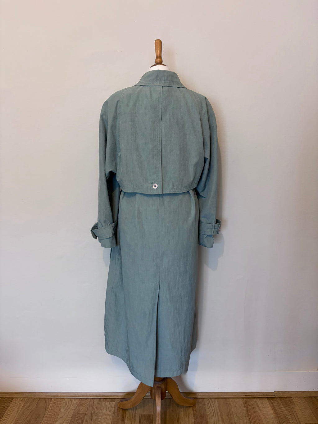 Blue belted trench coat
