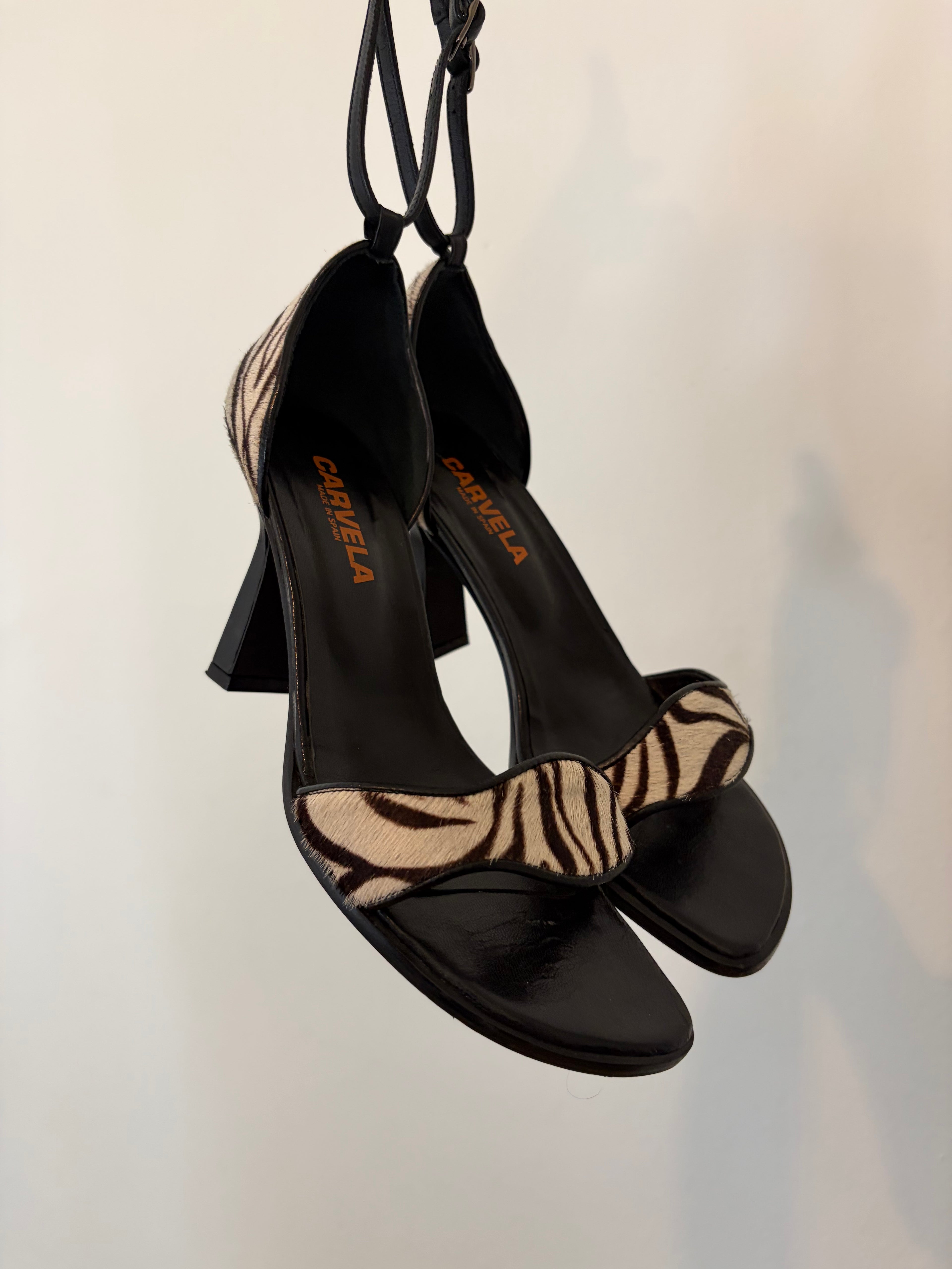 Pony hair zebra print heels