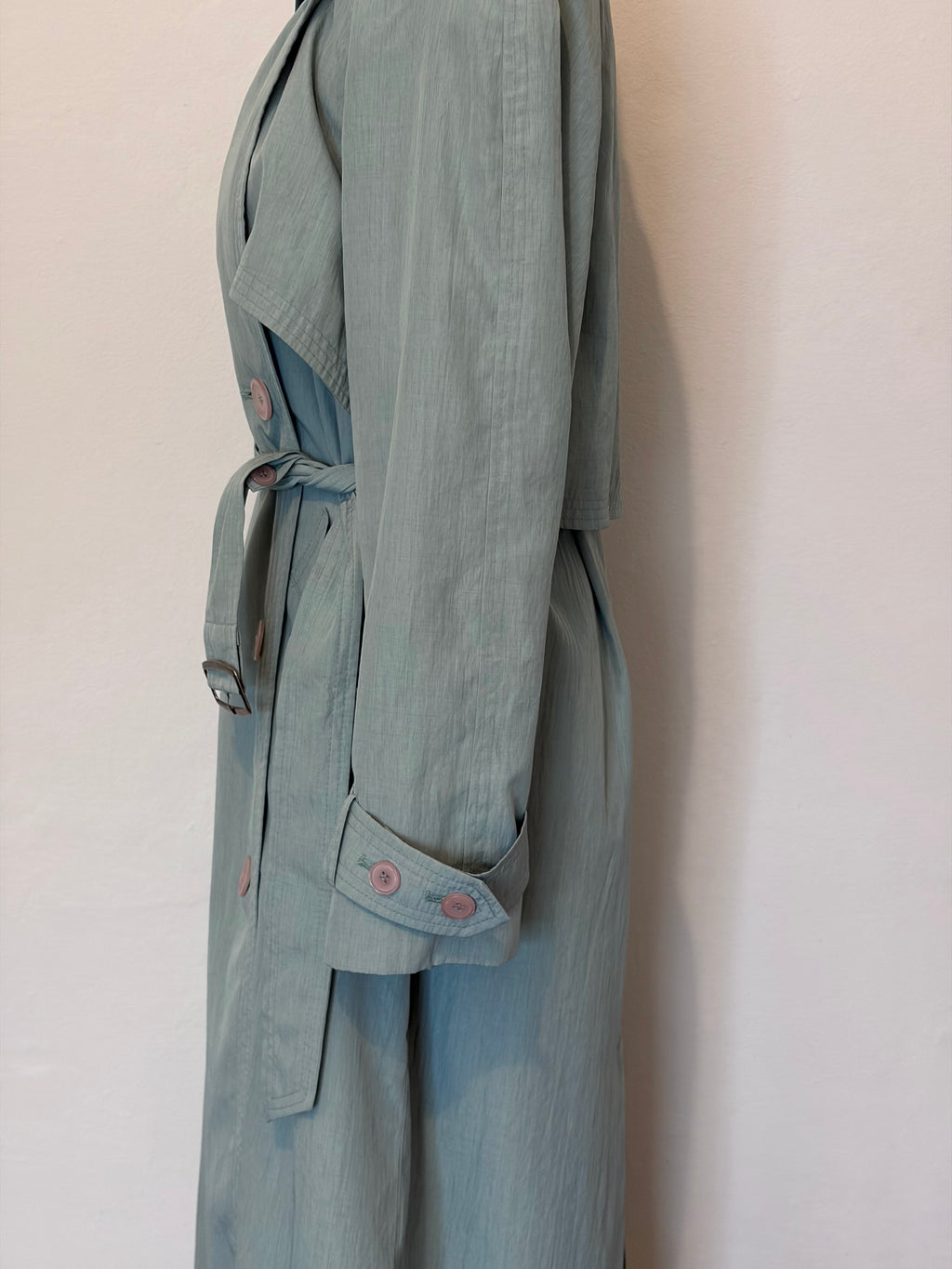 Blue belted trench coat