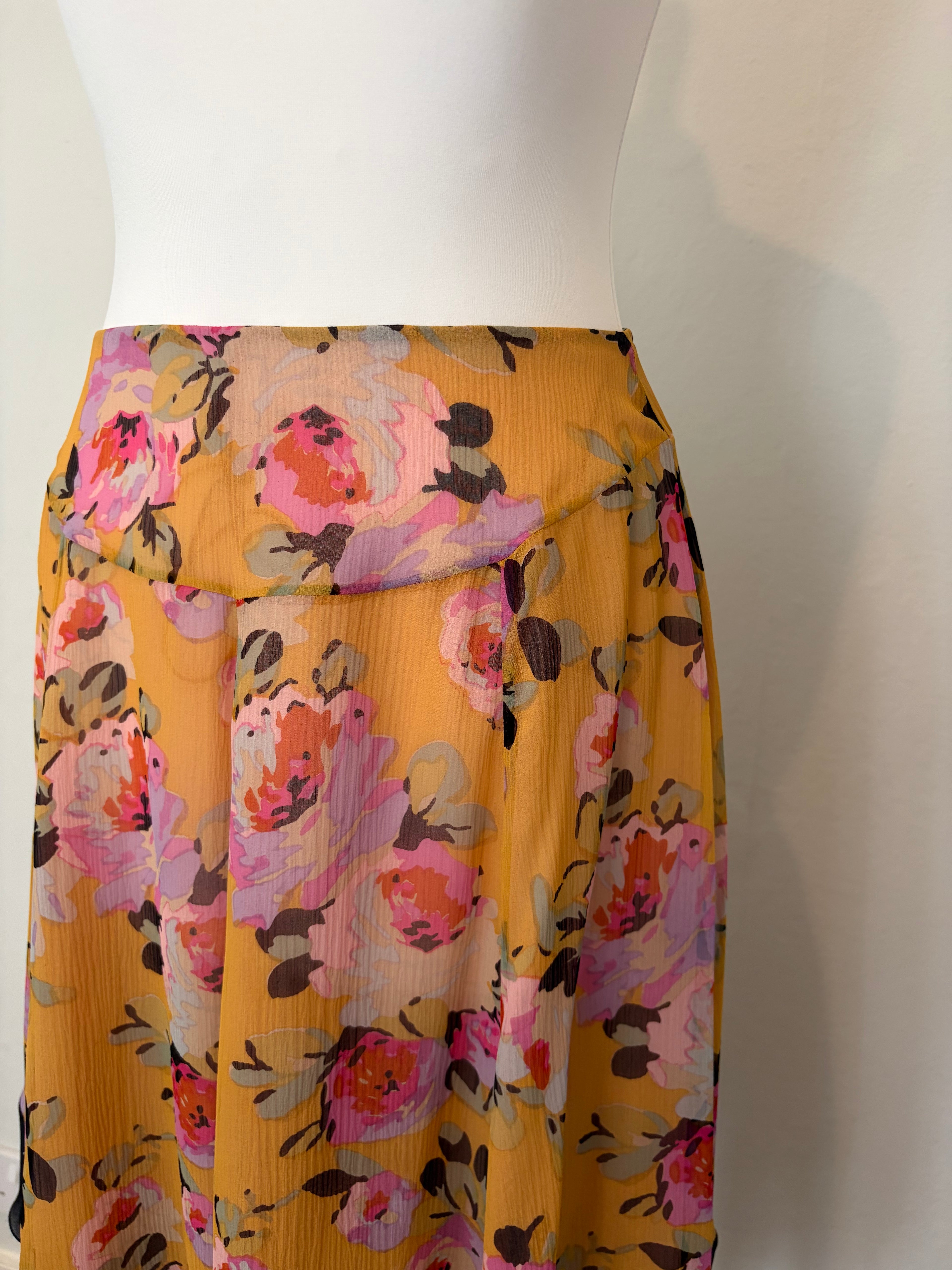 Floral midi skirt with asymmetric hem