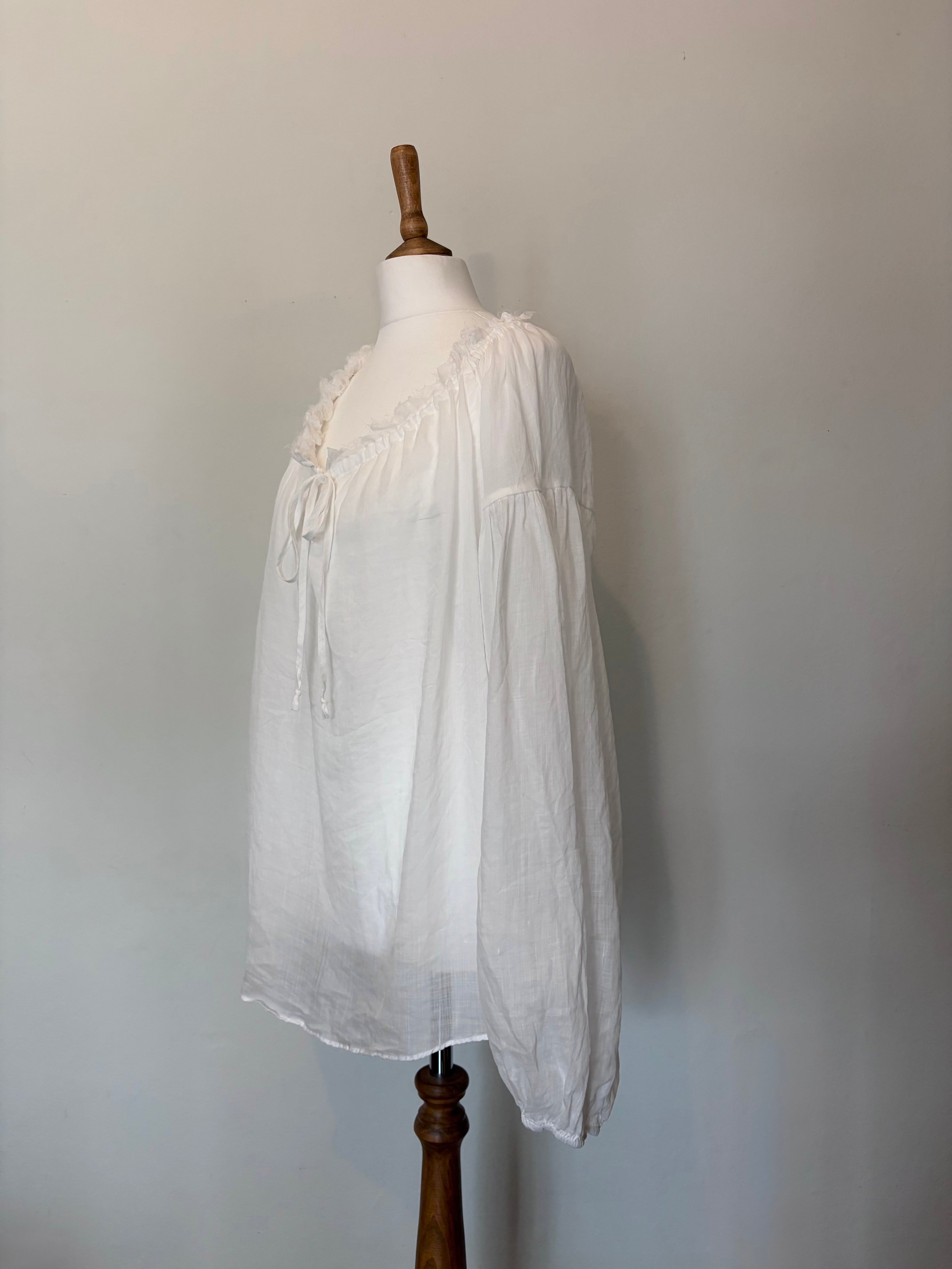 100% linen balloon sleeve blouse